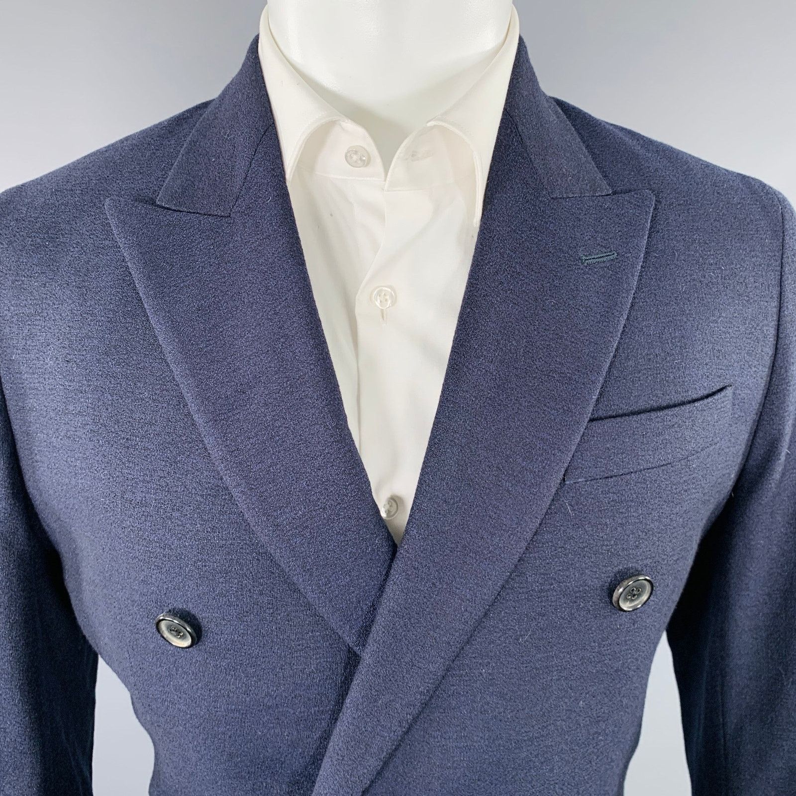 Paul Smith PAUL SMITH Size 40 Navy Wool Linen Peak Lapel Sport Coat Size 40R - 2 Thumbnail