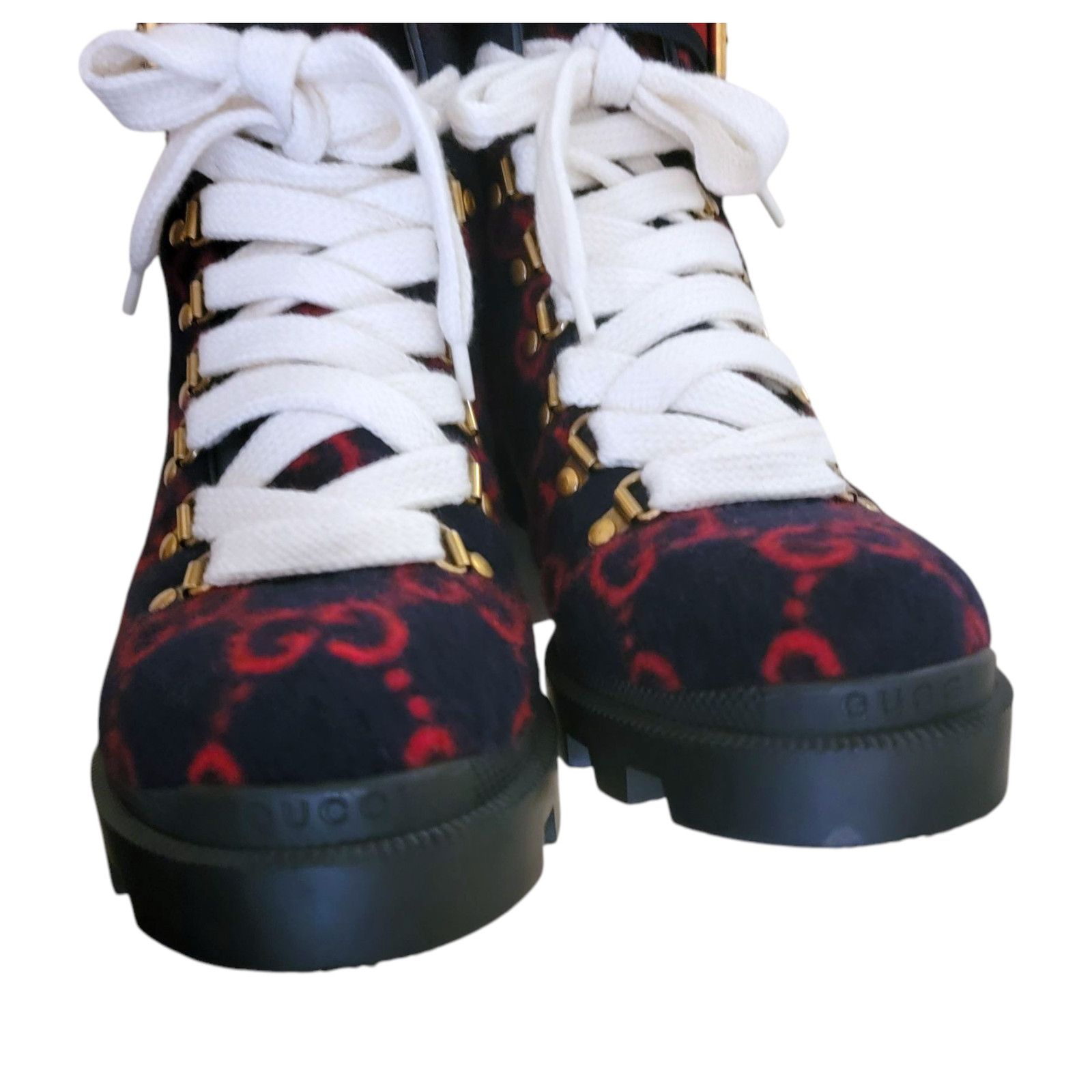 Gucci Gucci Combat Ankle GG Monogram Platform Boots Navy Red Size US 7.5 / IT 37.5 - 8 Thumbnail