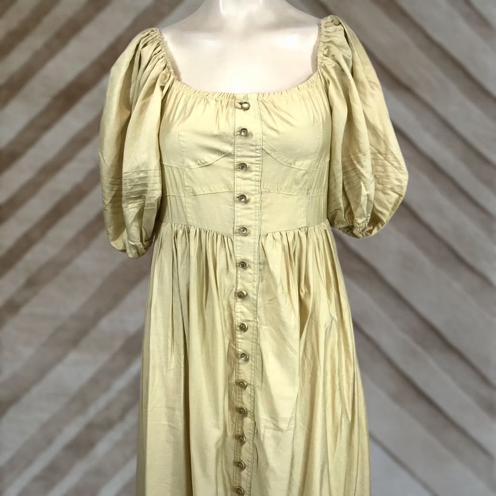 Vintage BEULAH Puff Sleeve Button Front Maxi Dress Beige Yellow Size L Women Summer Casual Party/Cocktail Size L / US 10 / IT 46 - 1 Thumbnail