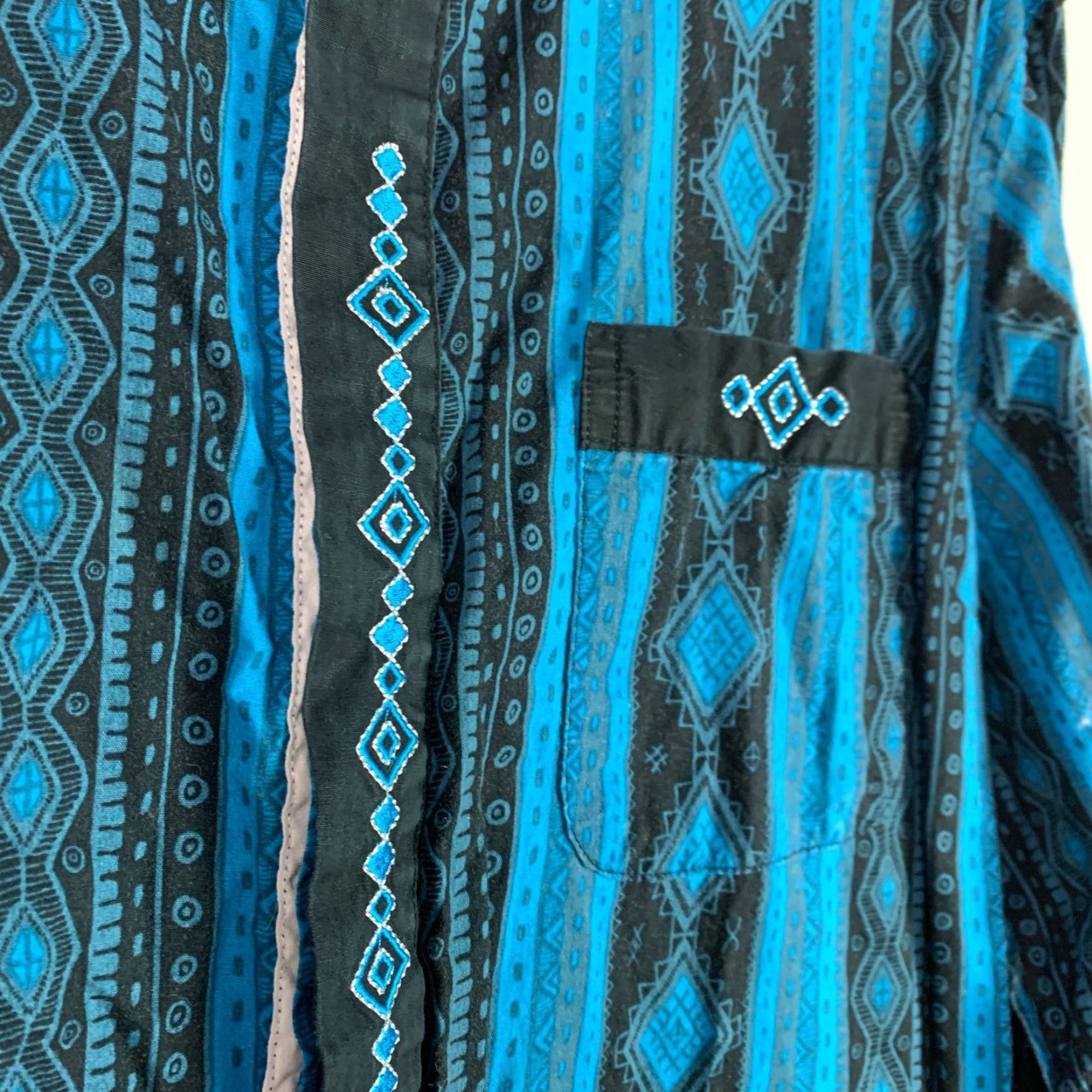 Vintage El General Y2K Western Cowboy Rodeo Button-Front Shirt 2XL Blue Black Long Sleeve Geometric Embroidered Mens Size US XXL / EU 58 / 5 - 5 Thumbnail