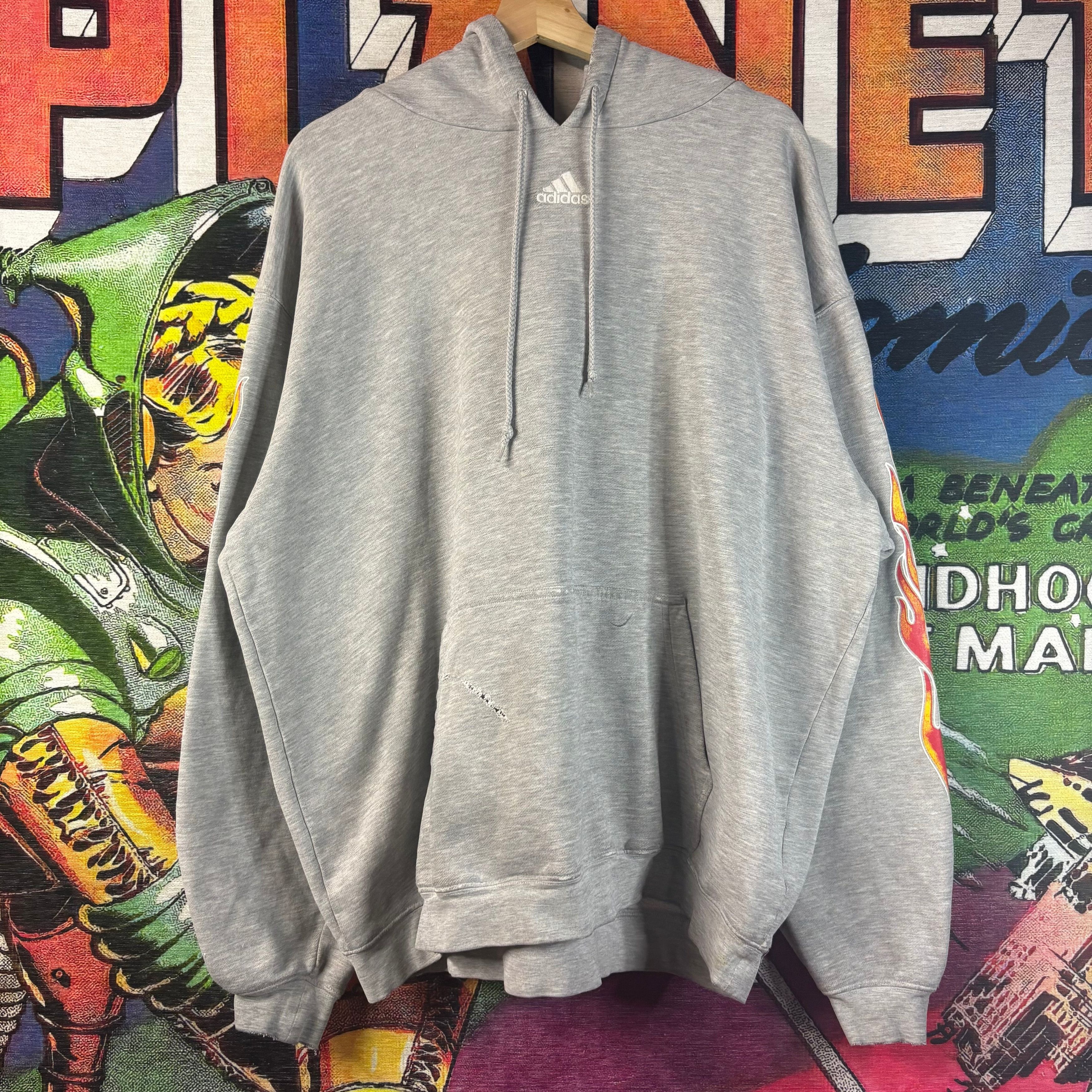 Vintage Vintage Gray Adidas Flames Hoodie Size XL Size US XL / EU 56 / 4 - 1 Thumbnail