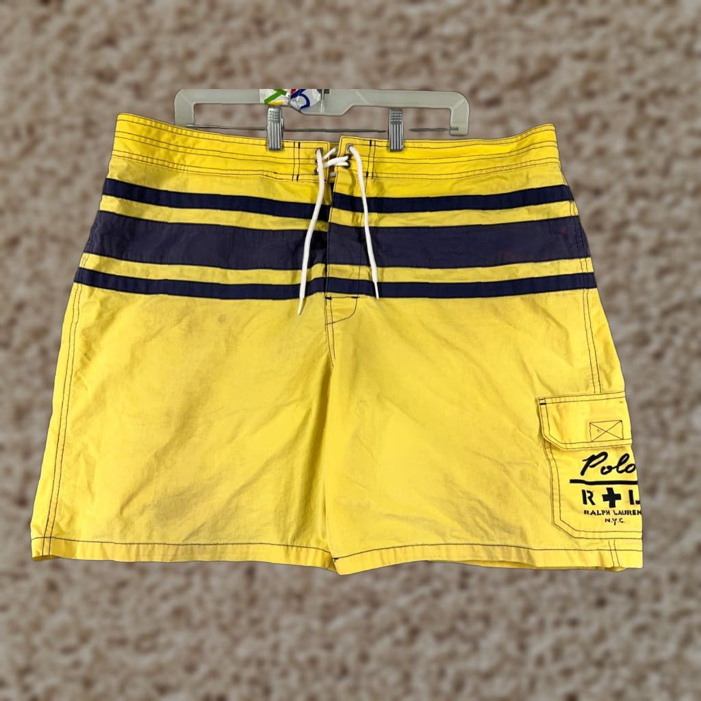 Polo Ralph Lauren Polo Ralph Lauren Trunks Mens 40 Yellow Blue Board Shorts Cargo Cotton Blend Striped™ Size US L / EU 52-54 / 3 - 1 Thumbnail