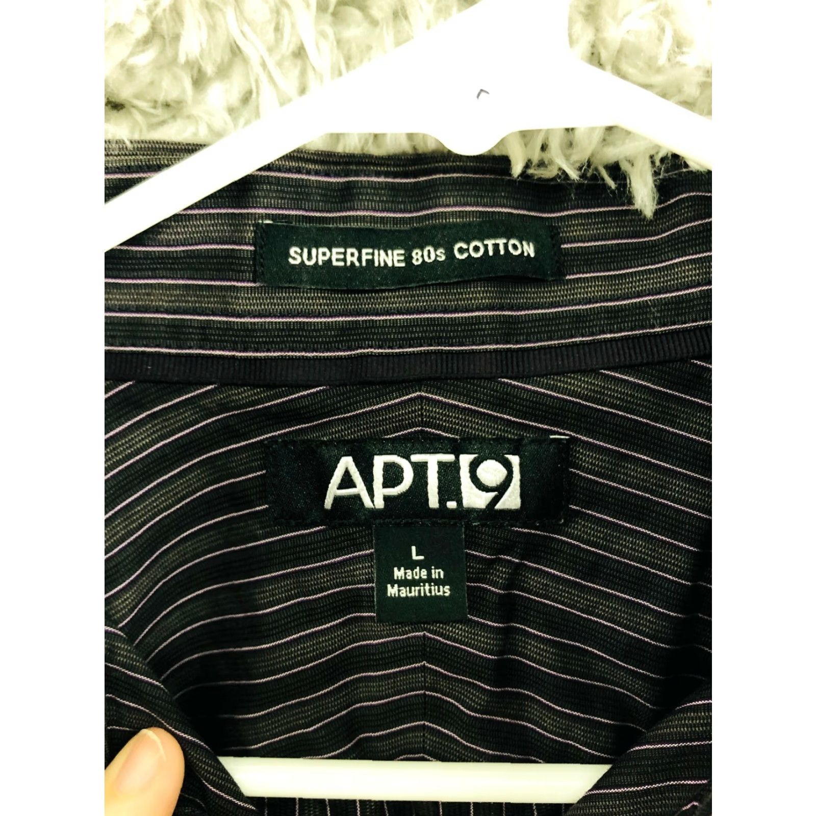 Apt. 9 Apt.9 Mens Large Superfine Cotton Black Striped Long Sleeve Spread Collar Shirt Size US L / EU 52-54 / 3 - 6 Thumbnail