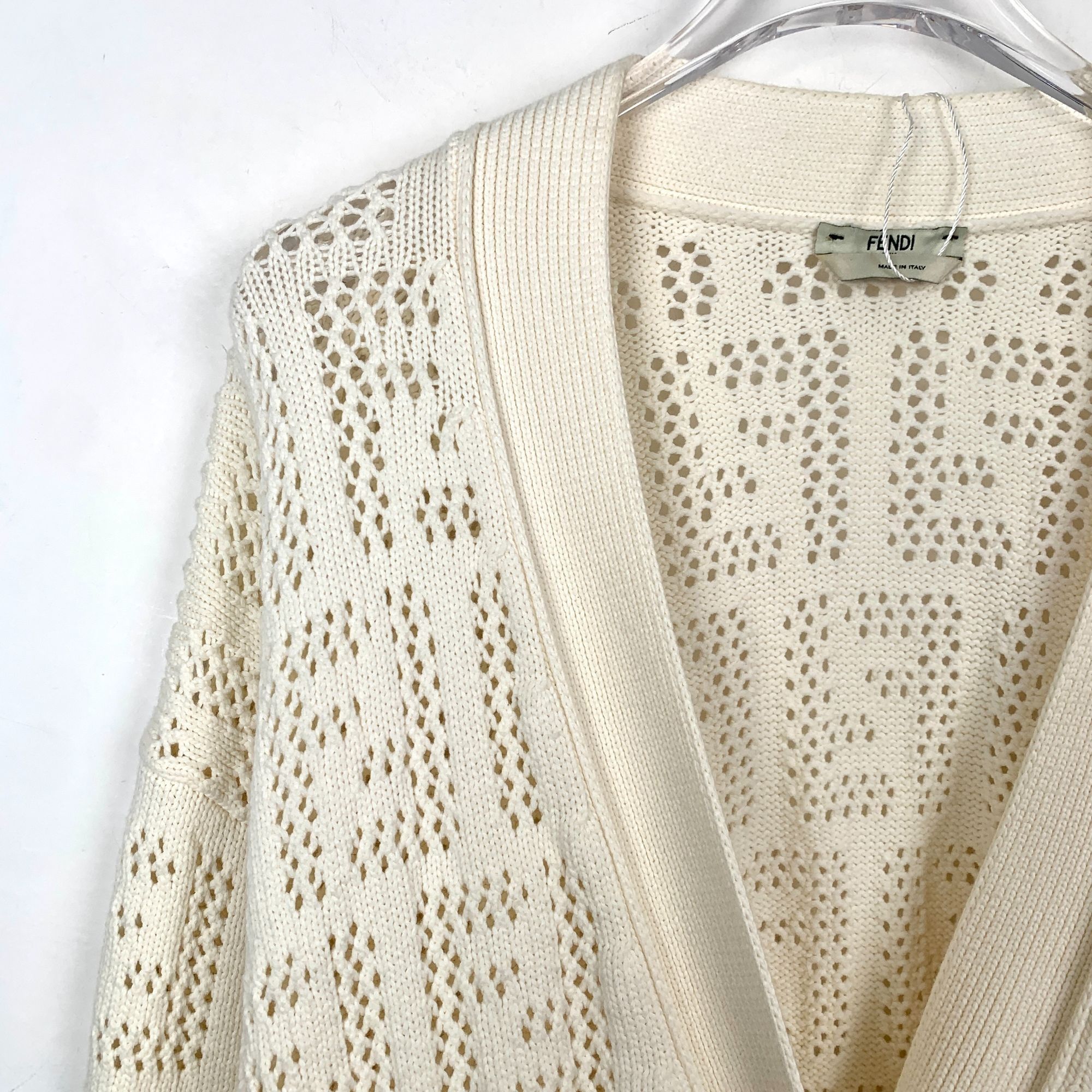 Fendi Fendi White Logo Cut-Out Cotton Knit Cardigan (Size 42) Size M / US 6-8 / IT 42-44 - 6 Thumbnail
