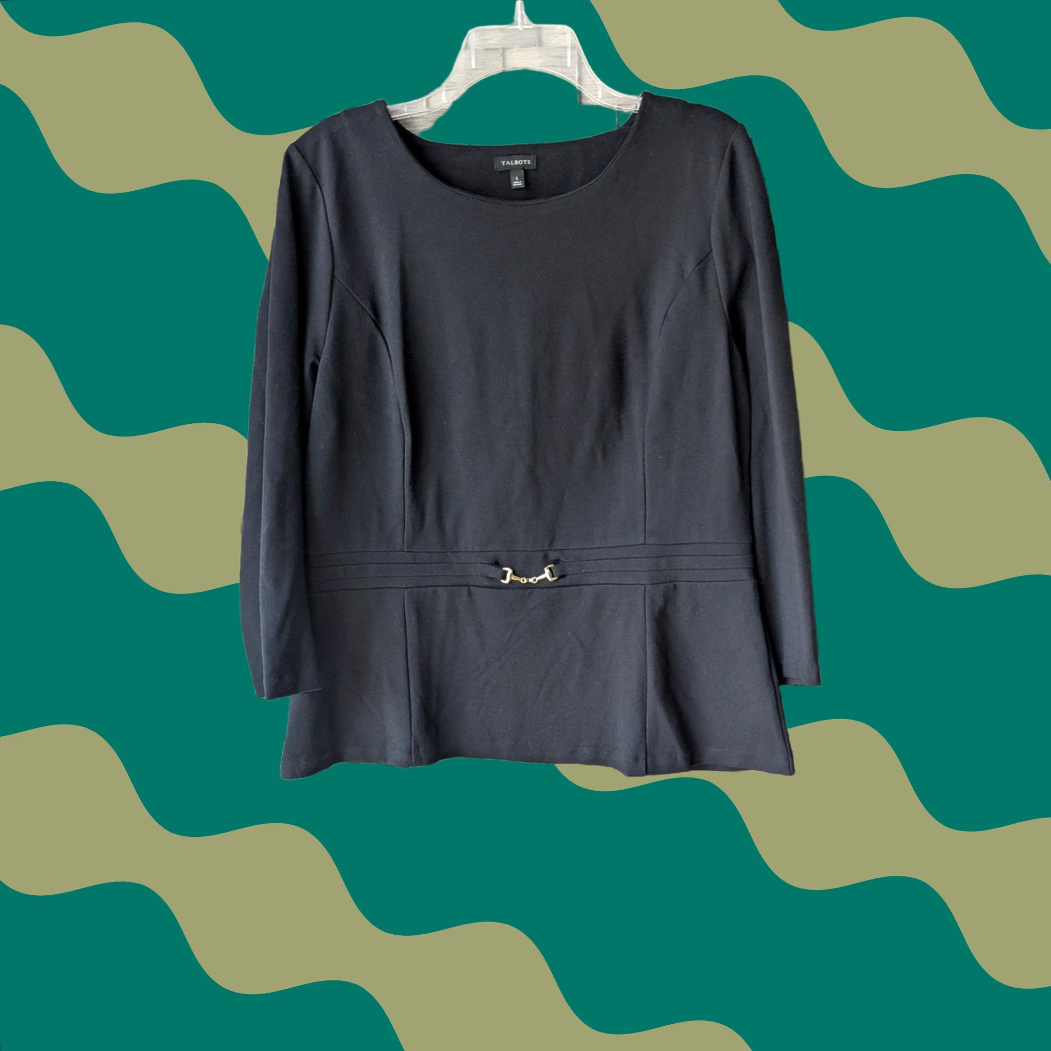 Talbots Talbots Peplum Top Black Gold Horsebit Detail Ponte Knit Classic Office Chic Lg Size L / US 10 / IT 46 - 1 Thumbnail