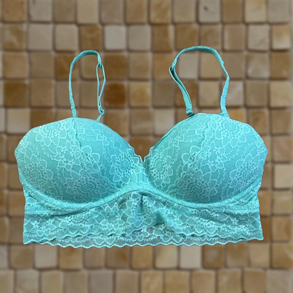 Victoria's Secret Victoria's Secret PINK Green Floral Lace Bralette Women Medium M Underwired Push Up Size ONE SIZE - 1 Thumbnail