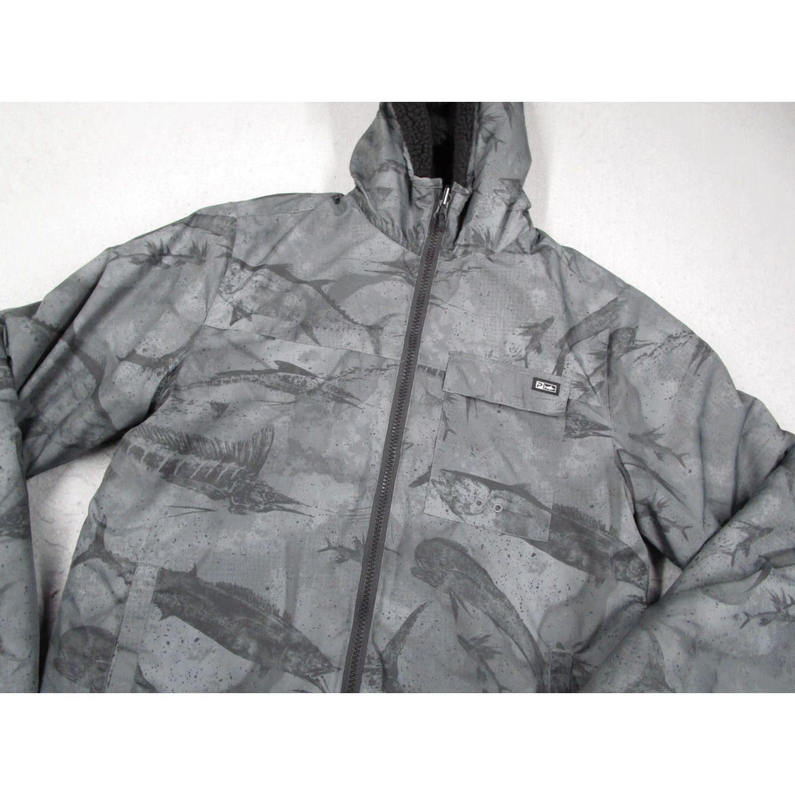 Vintage Pelagic Jacket Mens M Gray Hooded Fleece Lined Fish Print Windbreaker Size US M / EU 48-50 / 2 - 2 Thumbnail