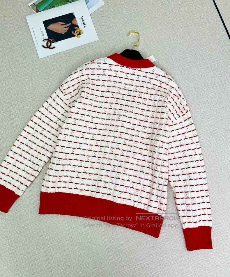 Chanel Chanel 23C early spring vacation red and white striped kni Size S / US 4 / IT 40 - 4 Thumbnail