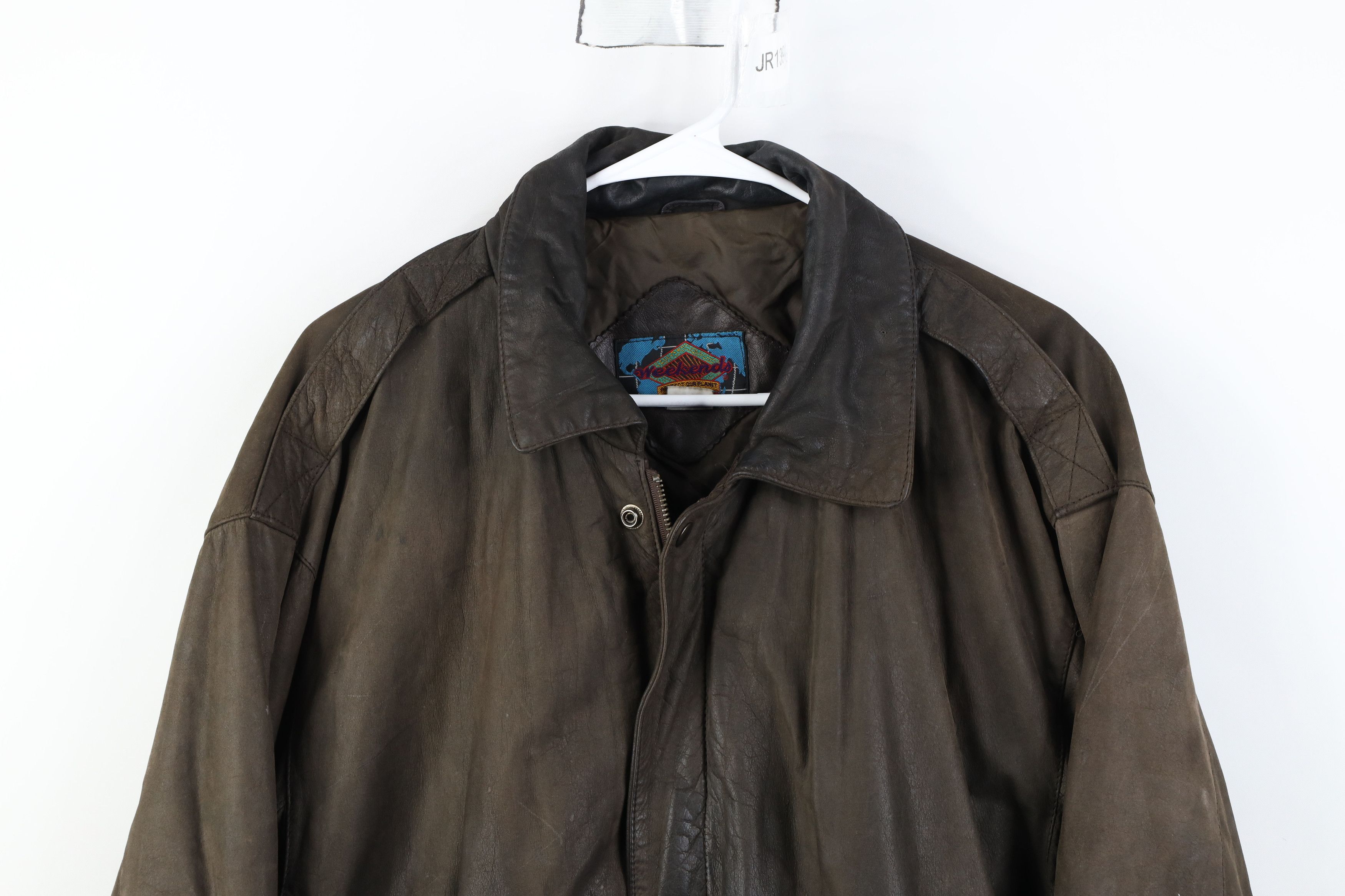 Vintage Vintage 90s Streetwear Leather Flight Bomber Jacket Brown Size US XL / EU 56 / 4 - 2 Thumbnail