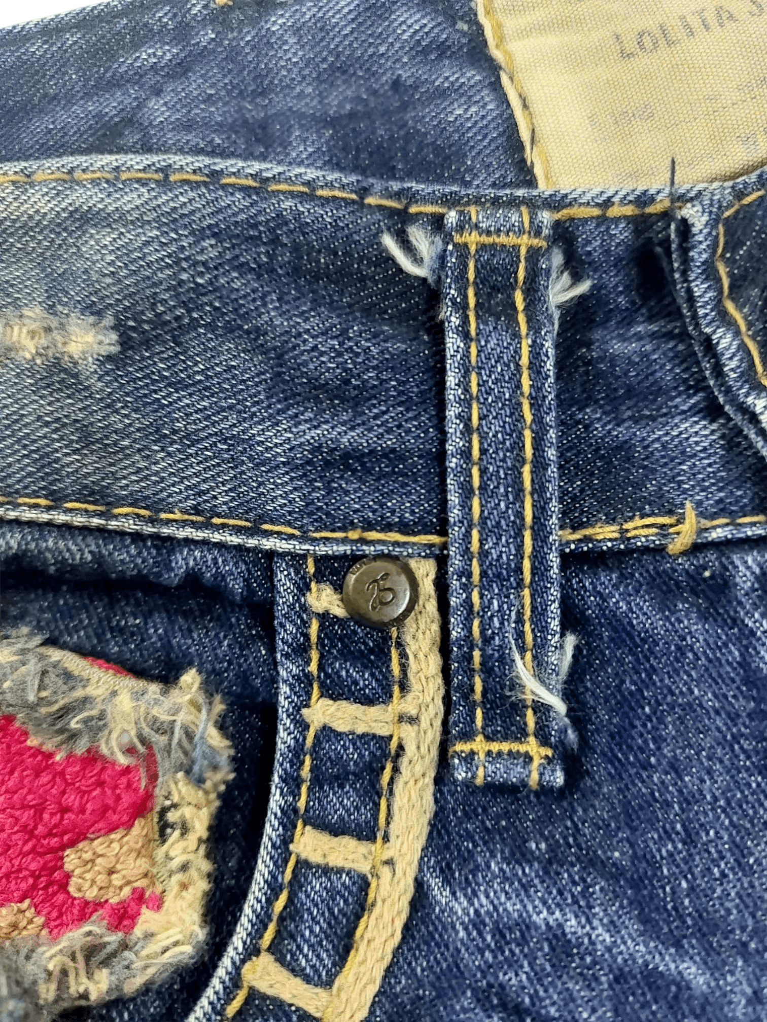 Vintage Lolita Jeans Embroidered Ribbon Mushroom Denim Size 29" - 17 Thumbnail