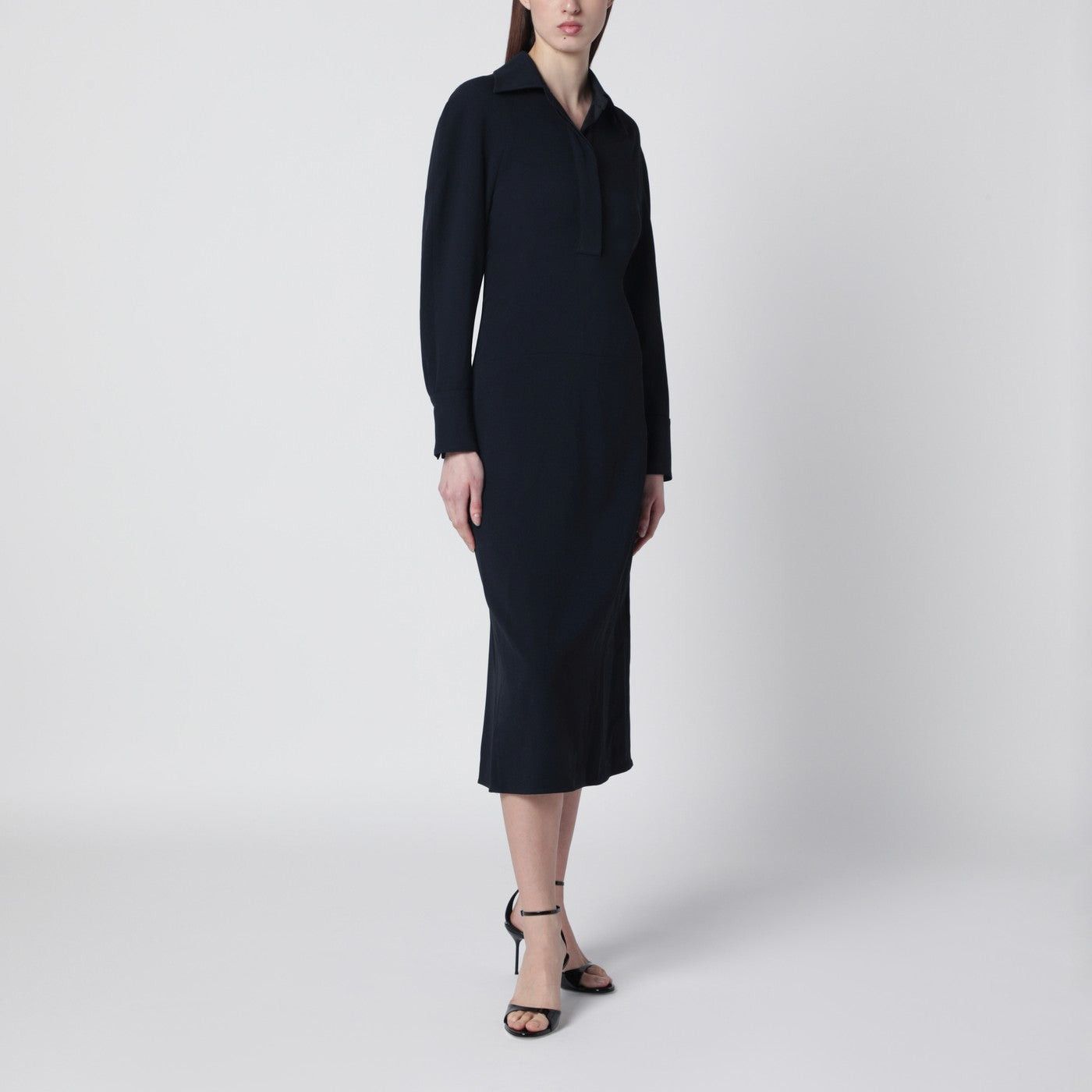 Victoria Beckham Navy Blue Midi Shirt Dress, Women's (Size Medium)