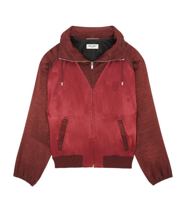 Saint Laurent Paris o1s1wg110624 Cassandre Teddy Jacket in Satin in Bordeaux Size US L / EU 52-54 / 3 - 3 Thumbnail