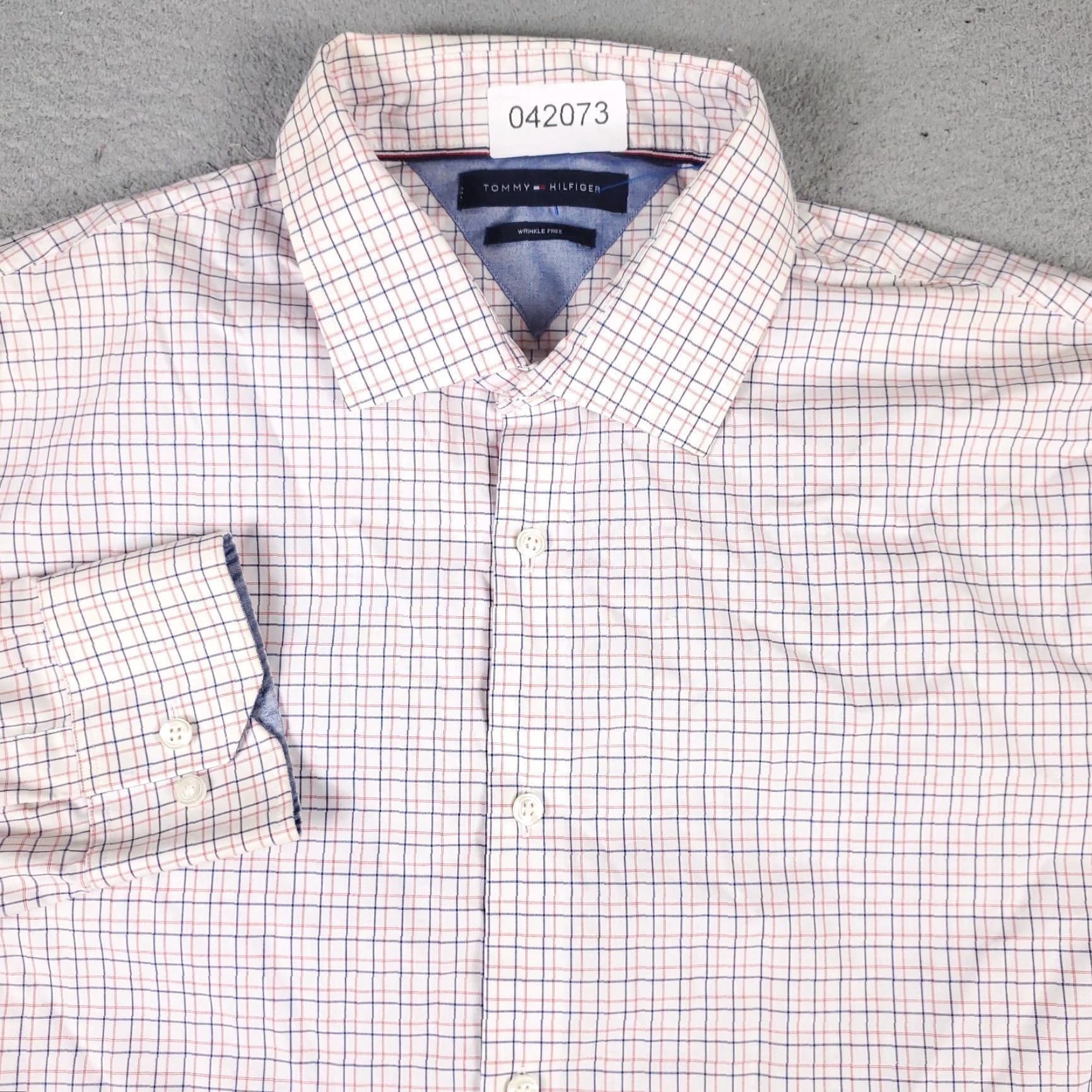 Tommy Hilfiger Tommy Hilfiger Shirt Mens 17 Red White Blue Check Dress Button Up Long Sleeve Shirt Mens 17 Red Check Dress Shirt Size 46R - 2 Thumbnail