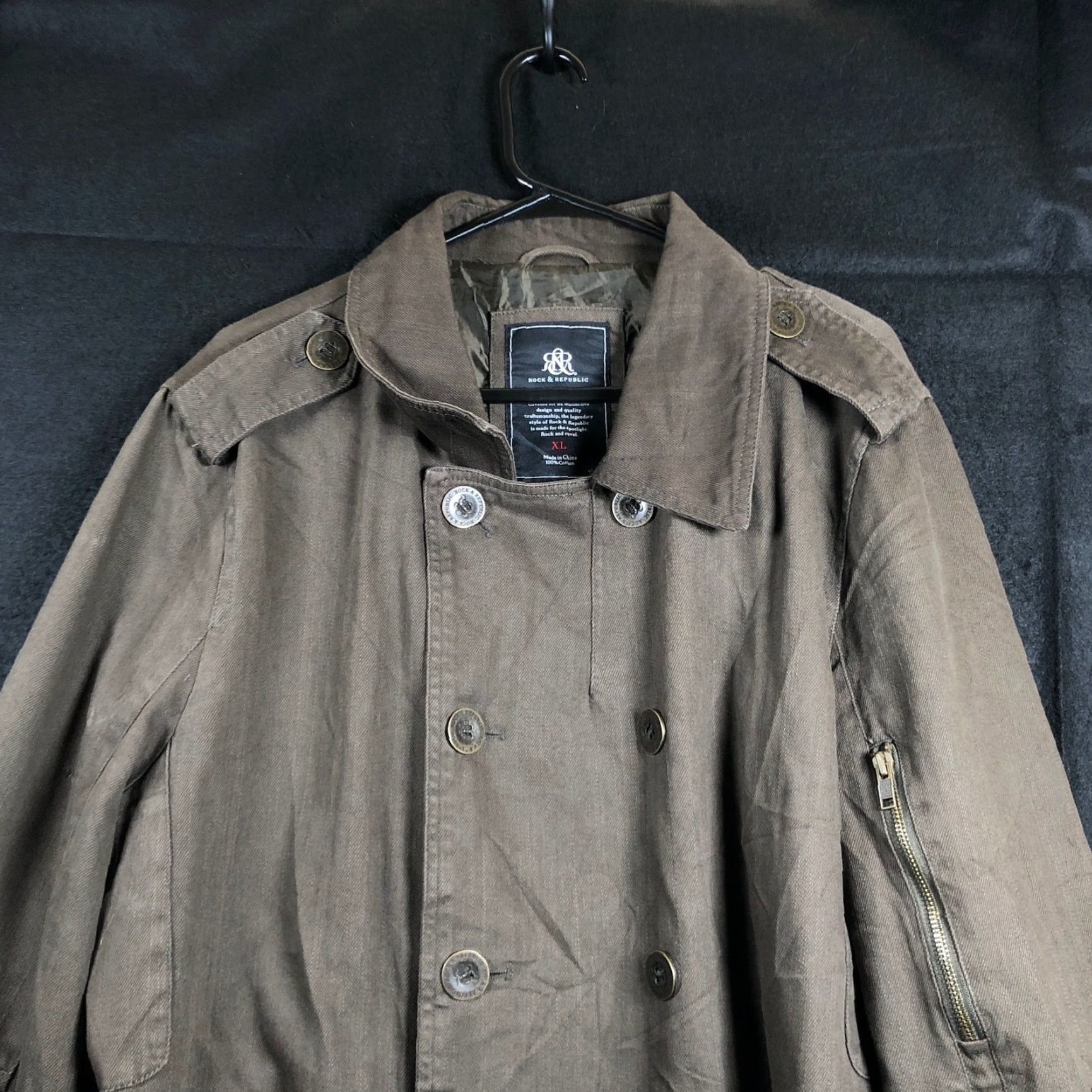 Vintage Rock & Republic Mens Jacket Brown Double Breasted Trench Coat 100% Cotton XL Jacket Men Long Coat Casual Brown Trench Coat, 100% Cotton, XL, Mens Size US XL / EU 56 / 4 - 2 Thumbnail