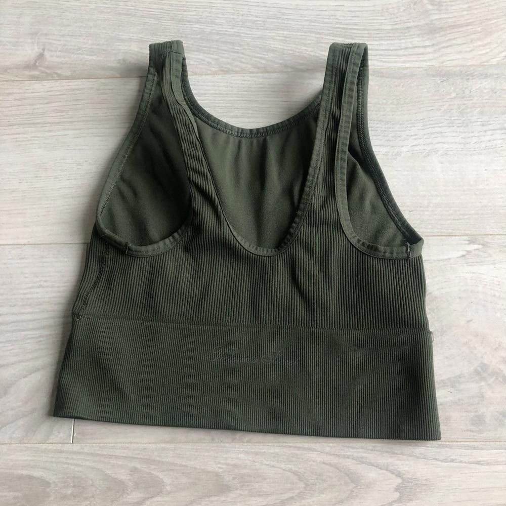 Designer Stylish Olive Green Ribbed Crop Top Size S / US 4 / IT 40 - 4 Thumbnail
