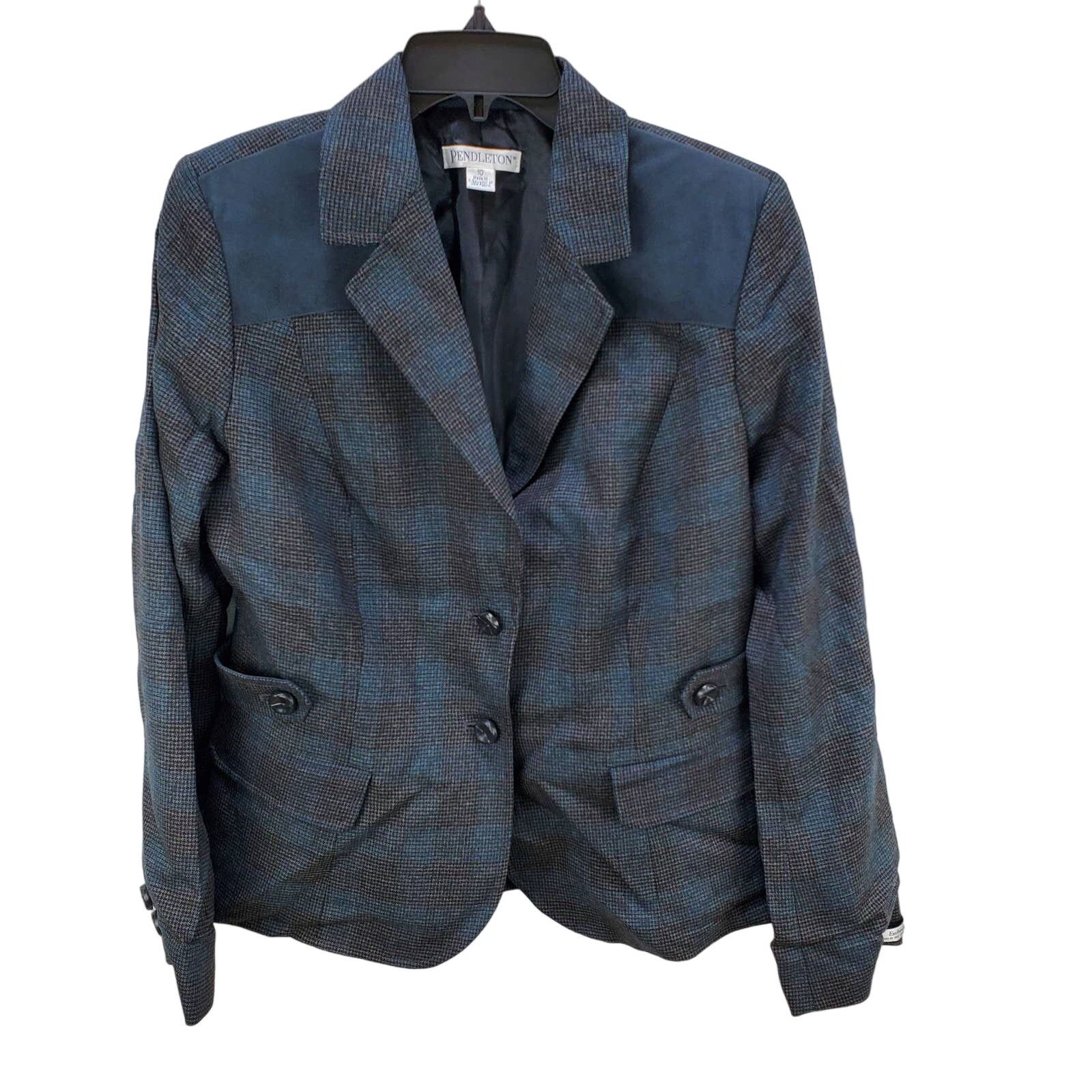 Pendleton Pendleton Blazer Jacket Womens 10 Blue Plaid Virgin Wool Size L / US 10 / IT 46 - 1 Thumbnail