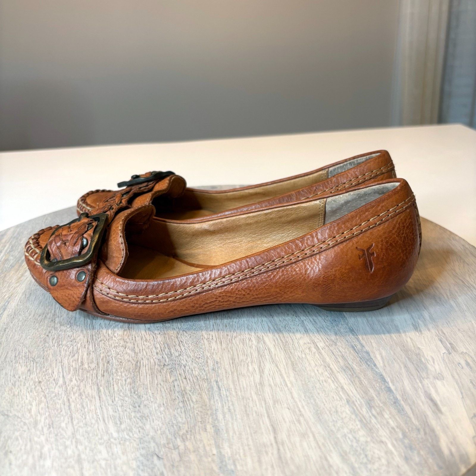 Frye Frye Ruby Woven Moc Cognac Leather Flats Women’s Size 6M Size US 6 / IT 36 - 2 Thumbnail