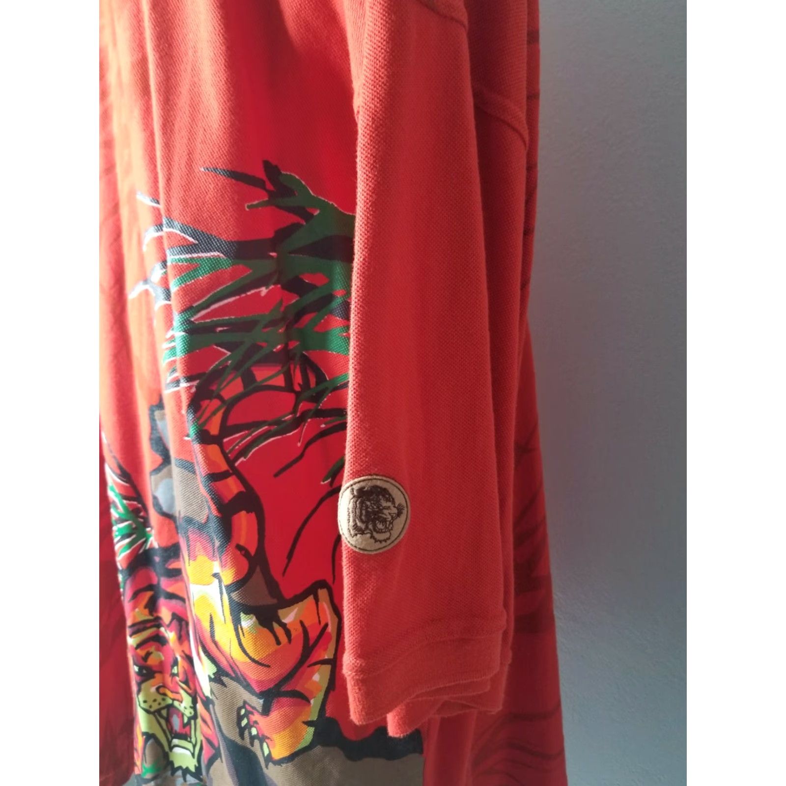 Vintage ASK DNM Mens Polo Shirt Tiger Graphic All Over Print 4XL Red Collared Short Sleeve Shirt Men Big & Tall Tiger Print Polo 4XL Mens Size US XXL / EU 58 / 5 - 4 Thumbnail