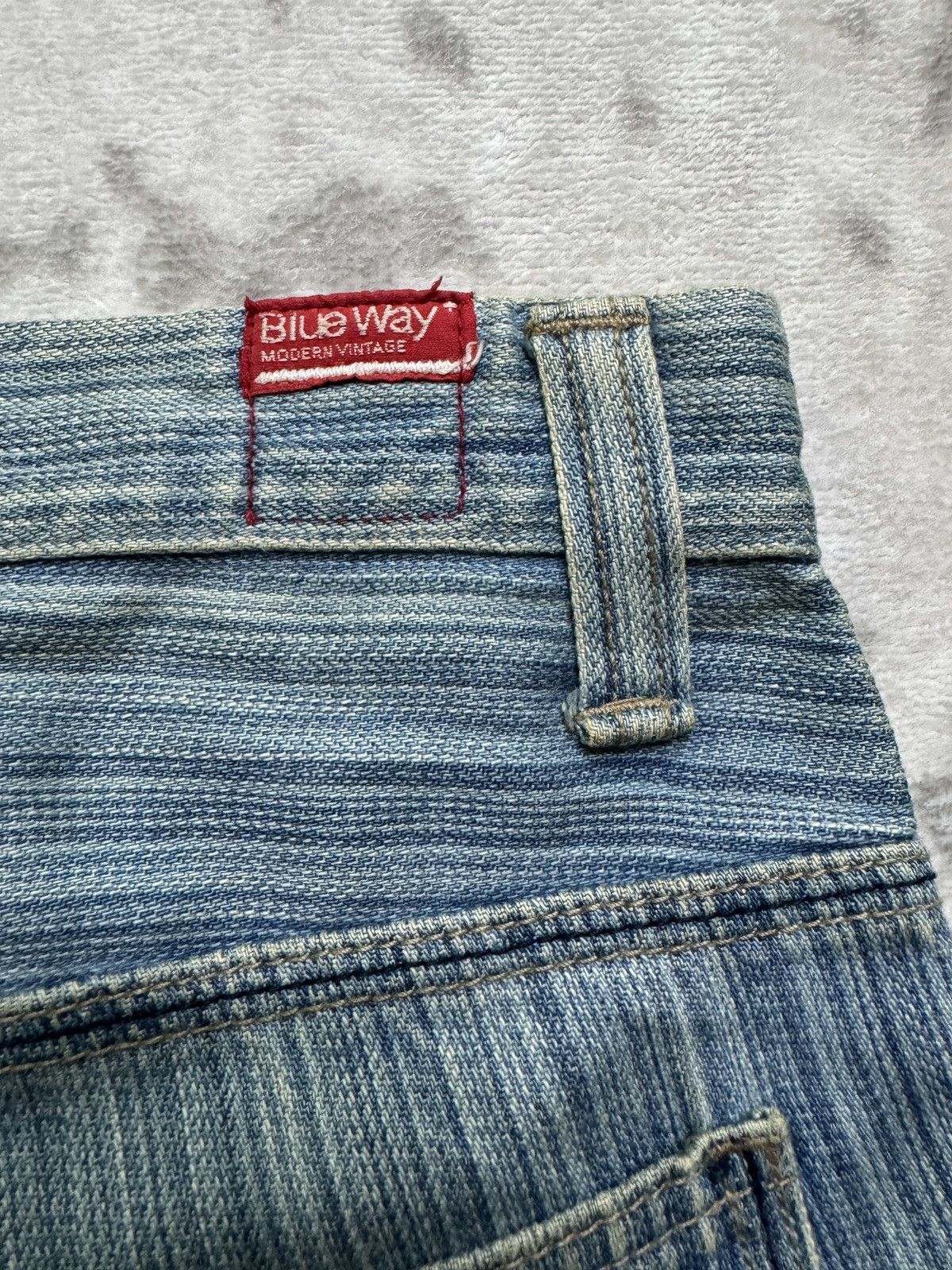 Japanese Brand Vintage BLUE WAYS Striped Distressed Double Knee Denim Pant Size US 32 / EU 48 - 14 Thumbnail