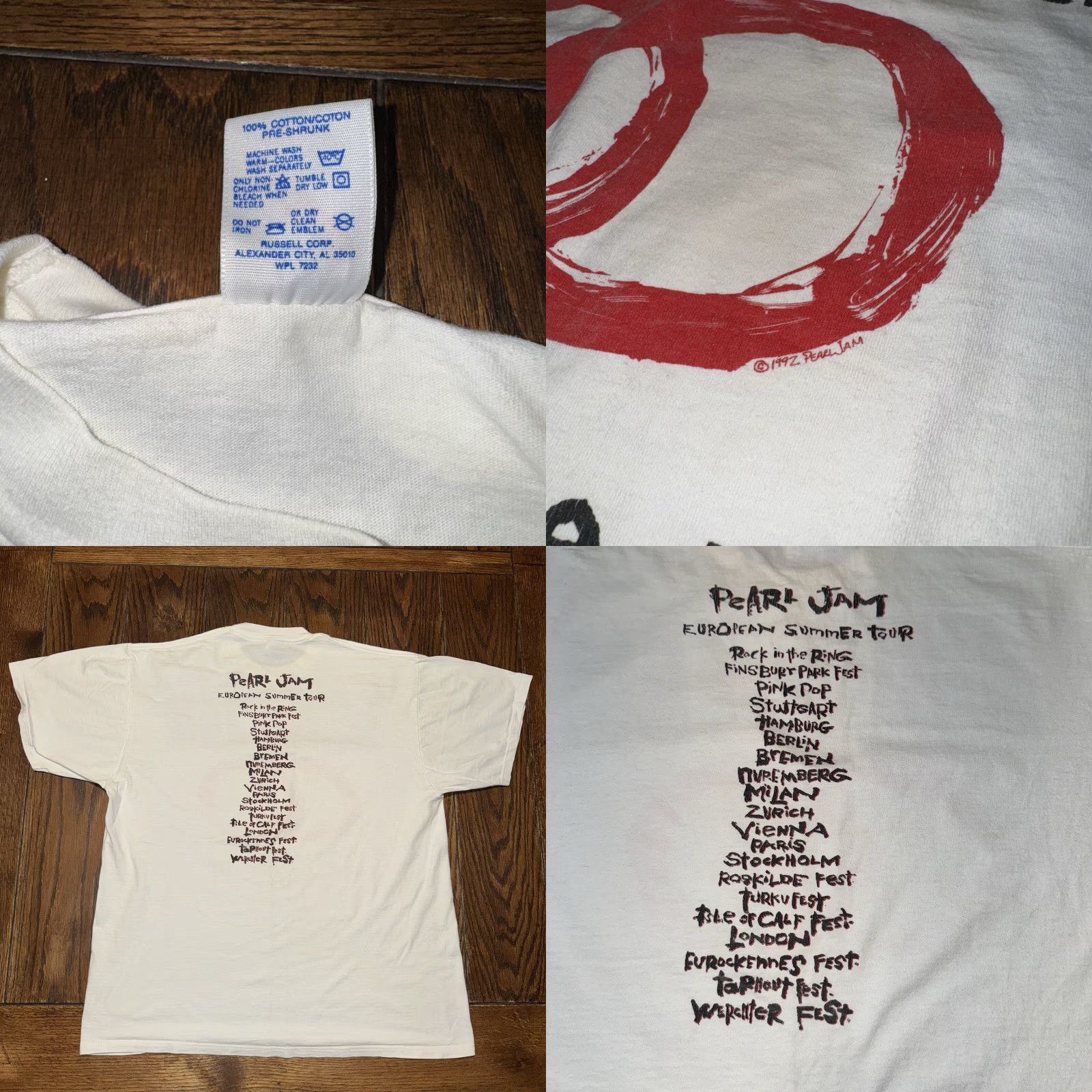 Jerzees VINTAGE Pearl Jam Don't Give Up 1992 European Tour Graphic Tee Shirt Men XL White Size US XL / EU 56 / 4 - 8 Thumbnail