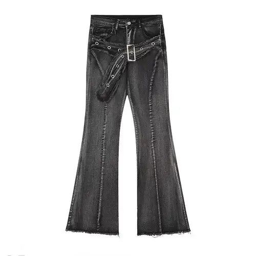 Jean Black Micro Drag Micro Flare Belt Design Jeans Size US 32 / EU 48 - 4 Thumbnail