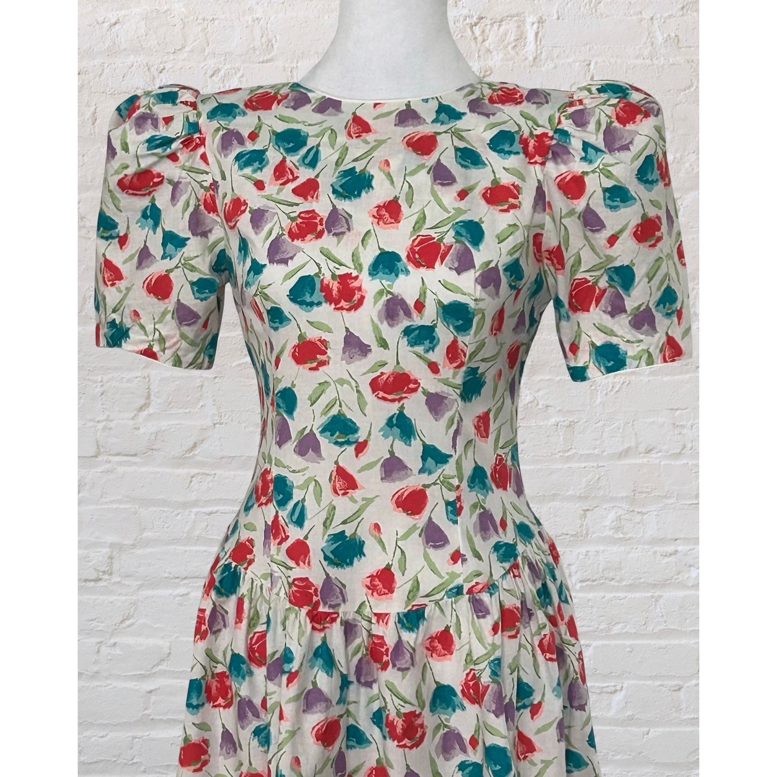 Other Vintage Jody Floral Midi Dress 6 S Puff Sleeve Cottagecore Size M / US 6-8 / IT 42-44 - 4 Thumbnail