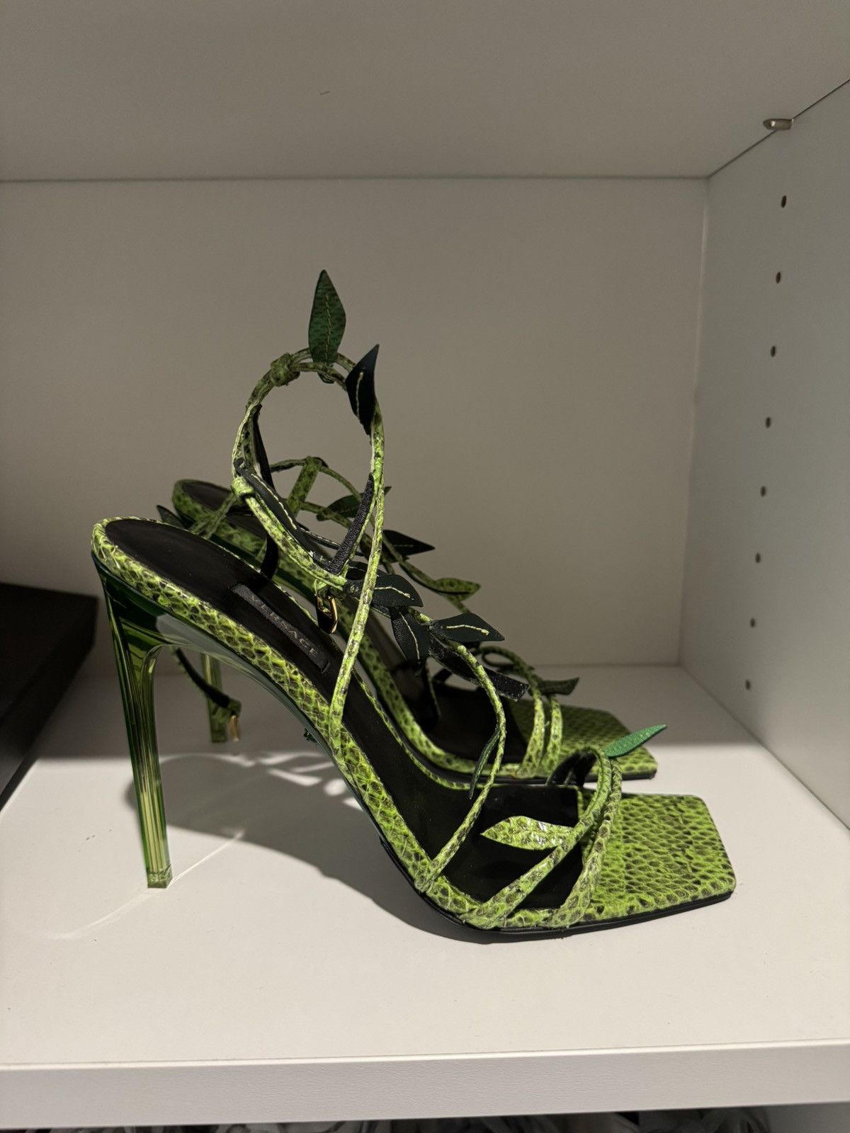 Versace Green Antheia Leaf Embellished stiletto heel