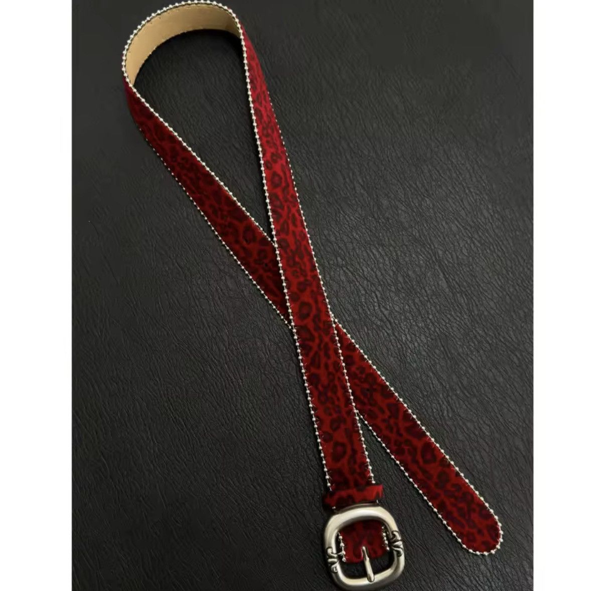 Japanese Brand Red Leopard Print Buckle Velvet Unisex Belt Size ONE SIZE - 4 Thumbnail