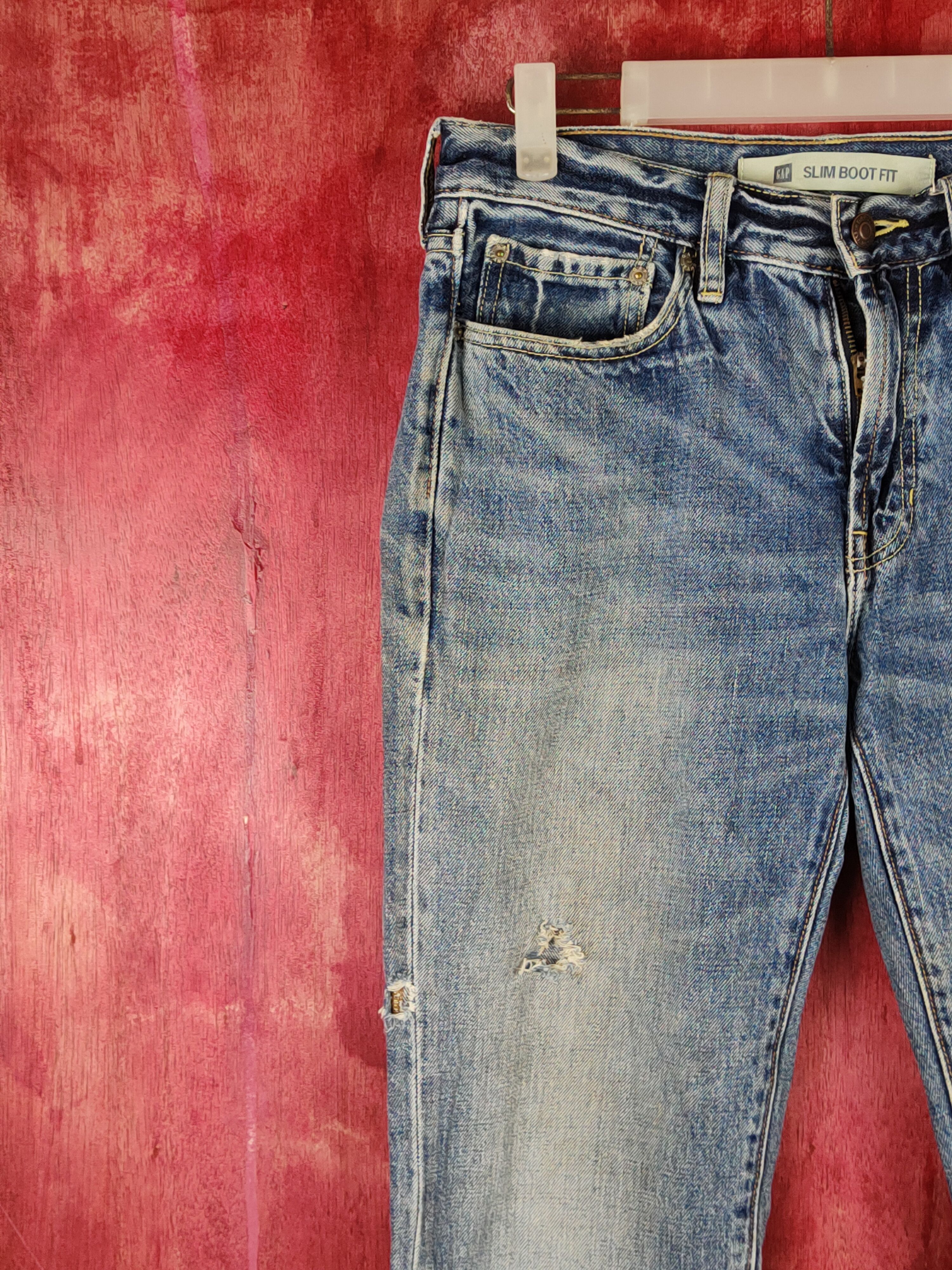 Gap Gap Blue slim boot fit Faded Distressed jeans Denim #S1529 Size 30" / US 8 / IT 44 - 4 Thumbnail