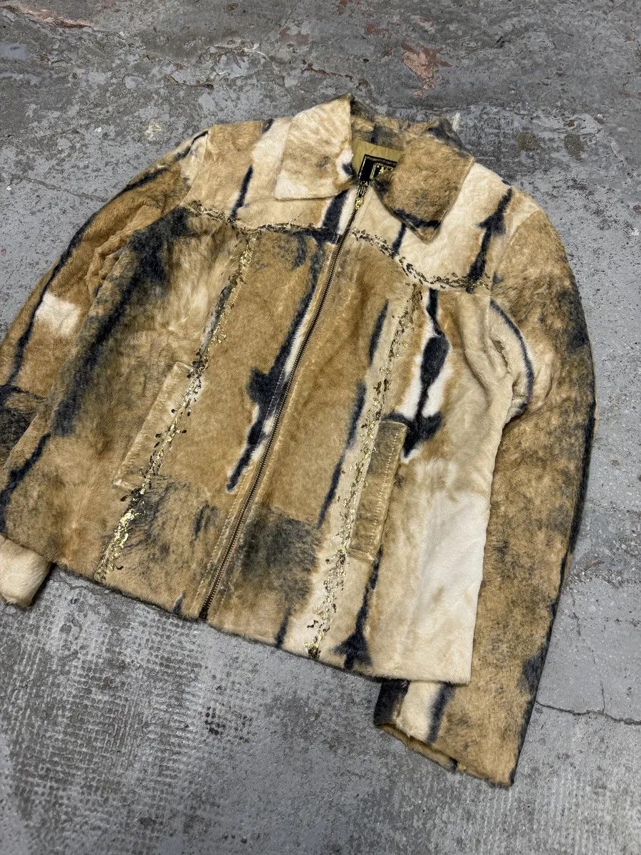 Vintage 2000s Faux Fur Beige & Blue Irregular Jacket Size XS / US 0-2 / IT 36-38 - 8 Thumbnail