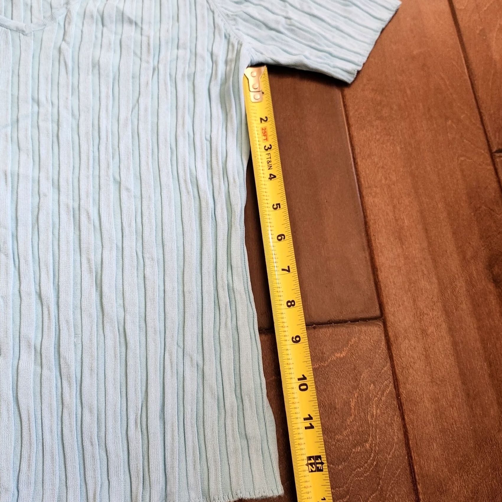 Vintage Lou Lou Women's Junior V-Neck Blue Ribbed Top Short Sleeve Pullover L Size L / US 10 / IT 46 - 6 Thumbnail