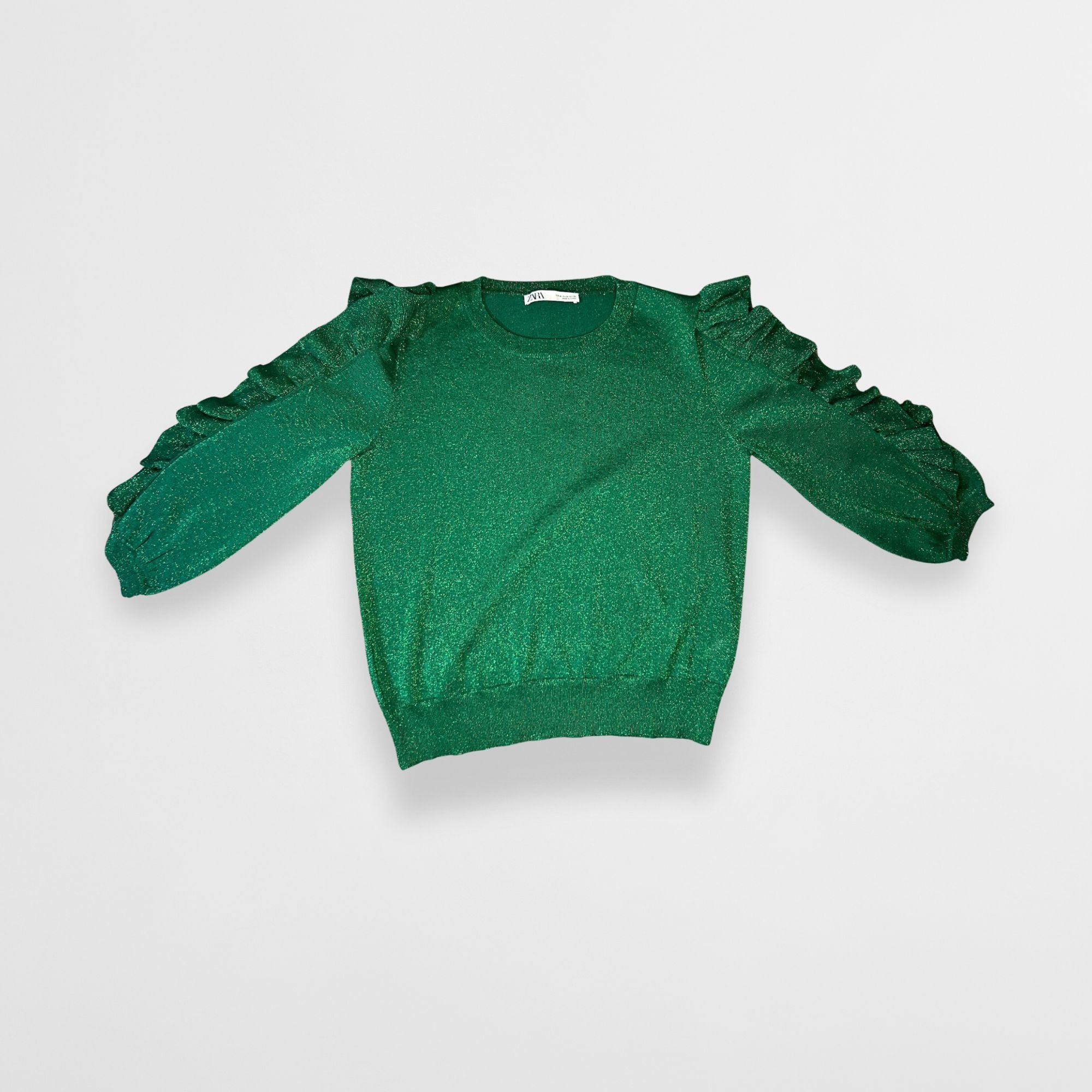 Zara Zara Green Sparkle Sweater With Ruffled Sleeves Medium Metal Size M / US 6-8 / IT 42-44 - 2 Thumbnail