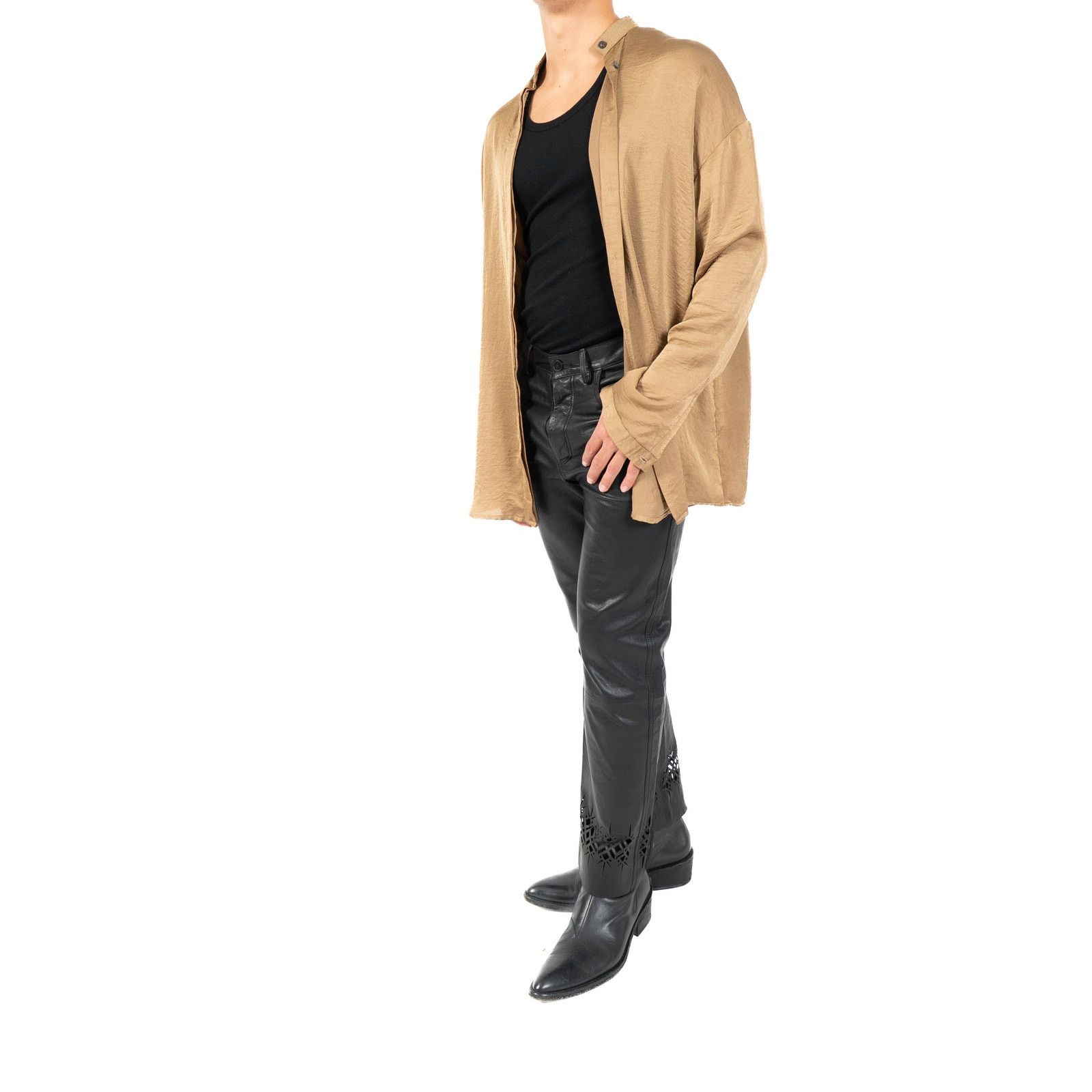 Haider Ackermann SS14 Oversized Mandarin Shirt in Gold-Beige Washed Silk Size US XS / EU 42 / 0 - 5 Thumbnail