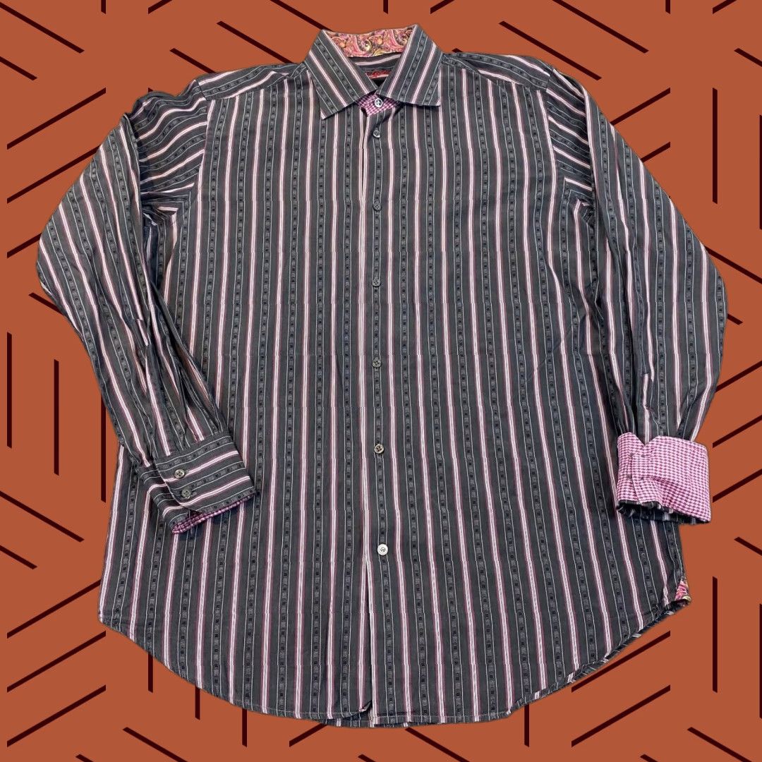 Robert Graham VINTAGE Robert Graham Shirt Mens M/L 16 Gray Red Striped Paisley Casual Dress Shirt Long Sleeve All Seasons Size US L / EU 52-54 / 3 - 1 Thumbnail