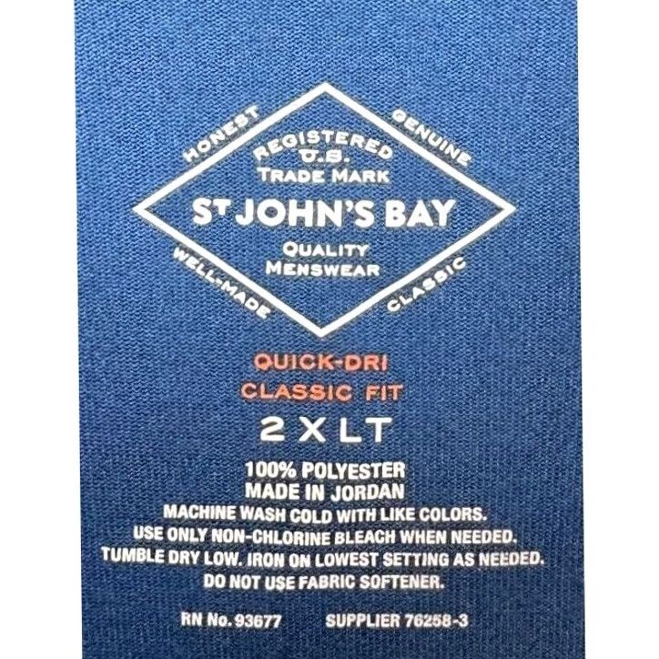 Vintage St. Johns Bay Golf Polo Shirt Mens 2XLT Tall Blue Classic Fit Rugby Quick-Dri Outdoor Sports Adult Size US XXL / EU 58 / 5 - 3 Thumbnail