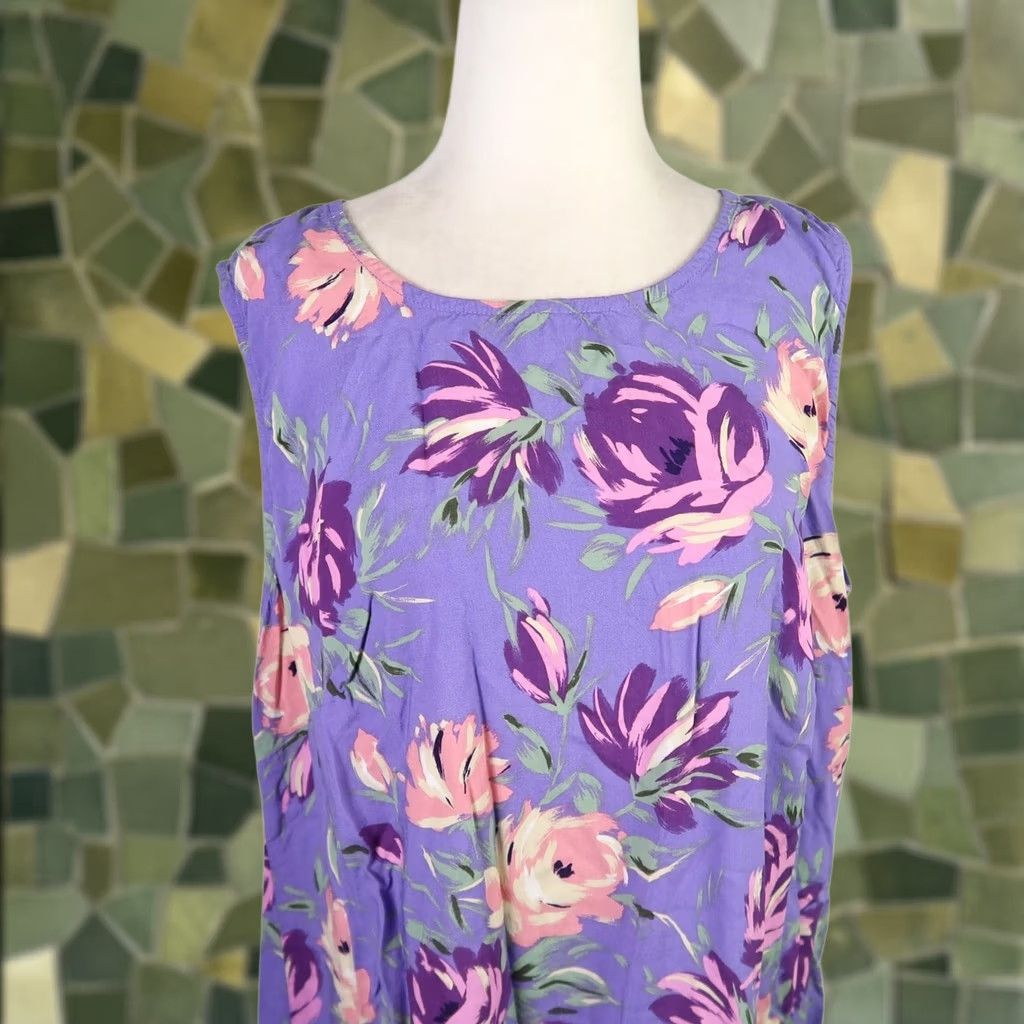 Vintage VINTAGE DressBarn 90s Purple Pink Floral Midi Dress 16W Sleeveless Womens Midi Floral 90s Vintage Womens Size XXL / US 16-18 / IT 52-54 - 1 Thumbnail