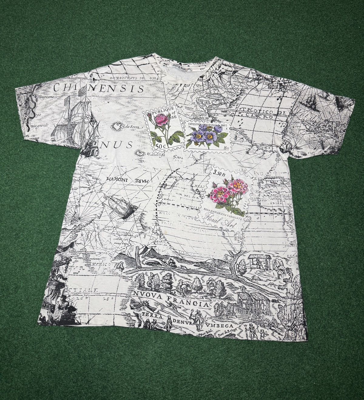 Vintage 90s Old World Map All Over Print Floral Sailing XL T Shirt Size US XL / EU 56 / 4 - 1 Thumbnail