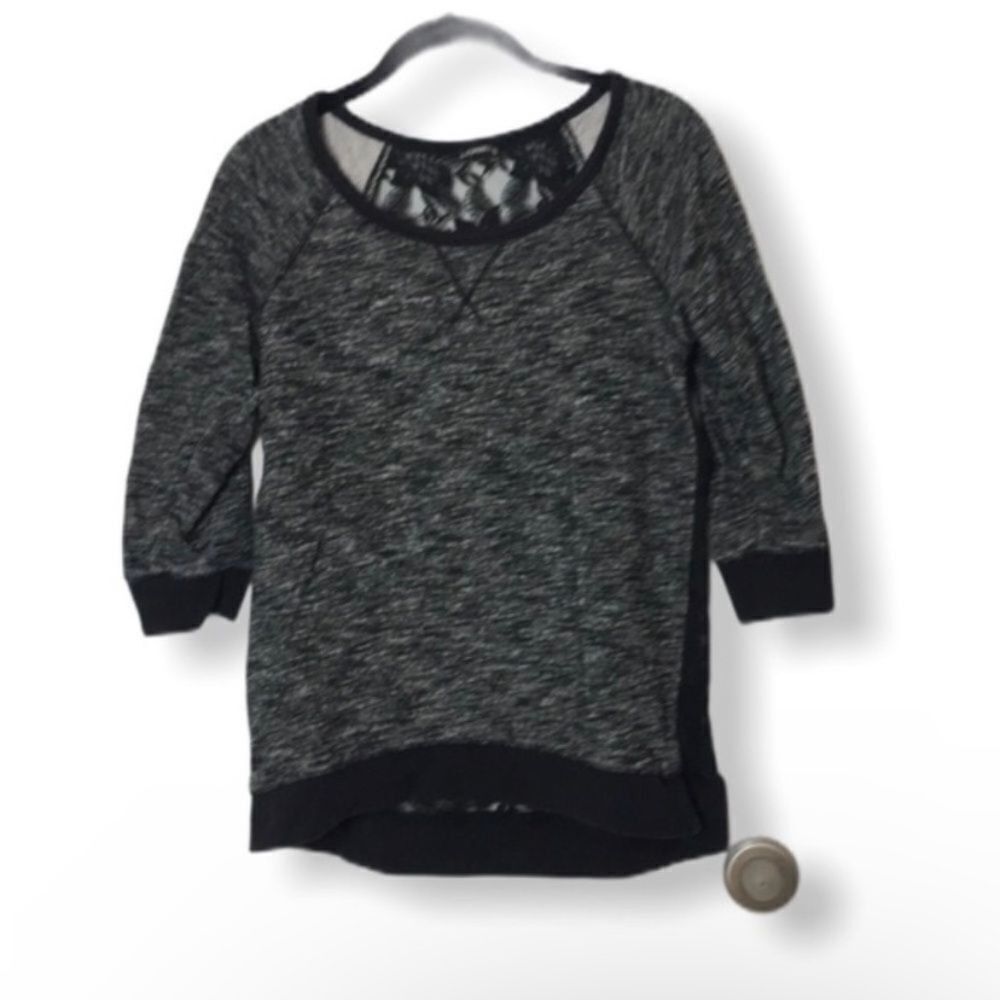 Express Express Women’s Lace Back Sweatshirt Top Size S Gray Black 3 Size S / US 4 / IT 40 - 2 Thumbnail