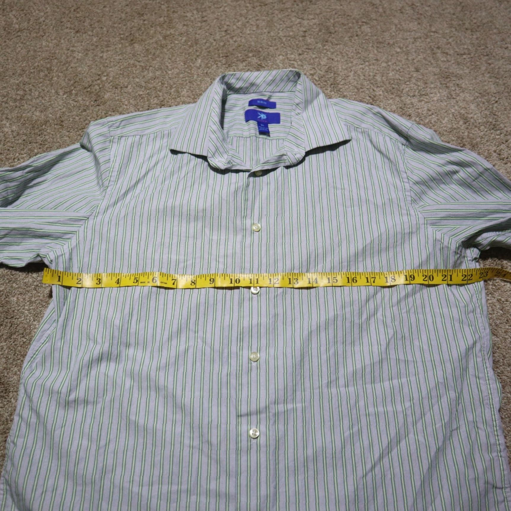 Egara Egara Shirt Mens Button-Up Long Sleeve 100% Cotton Gray/Green Stripes XL, Casual, Non-Iron, Collared, Button Front Size US XL / EU 56 / 4 - 4 Thumbnail