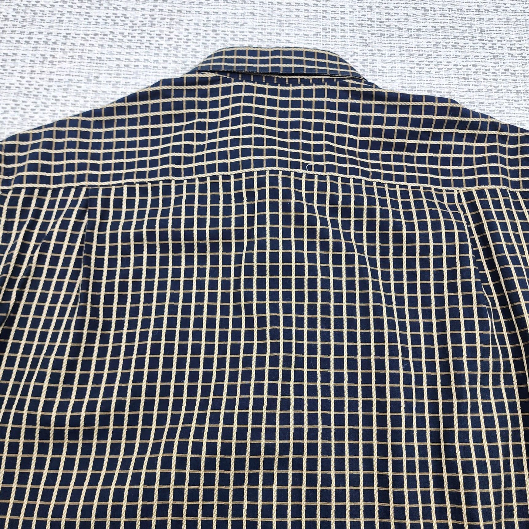 Vintage Riscatto Shirt Mens Large Navy Tan Check Dress Button Up Long Sleeve Cotton Size 42R - 5 Thumbnail