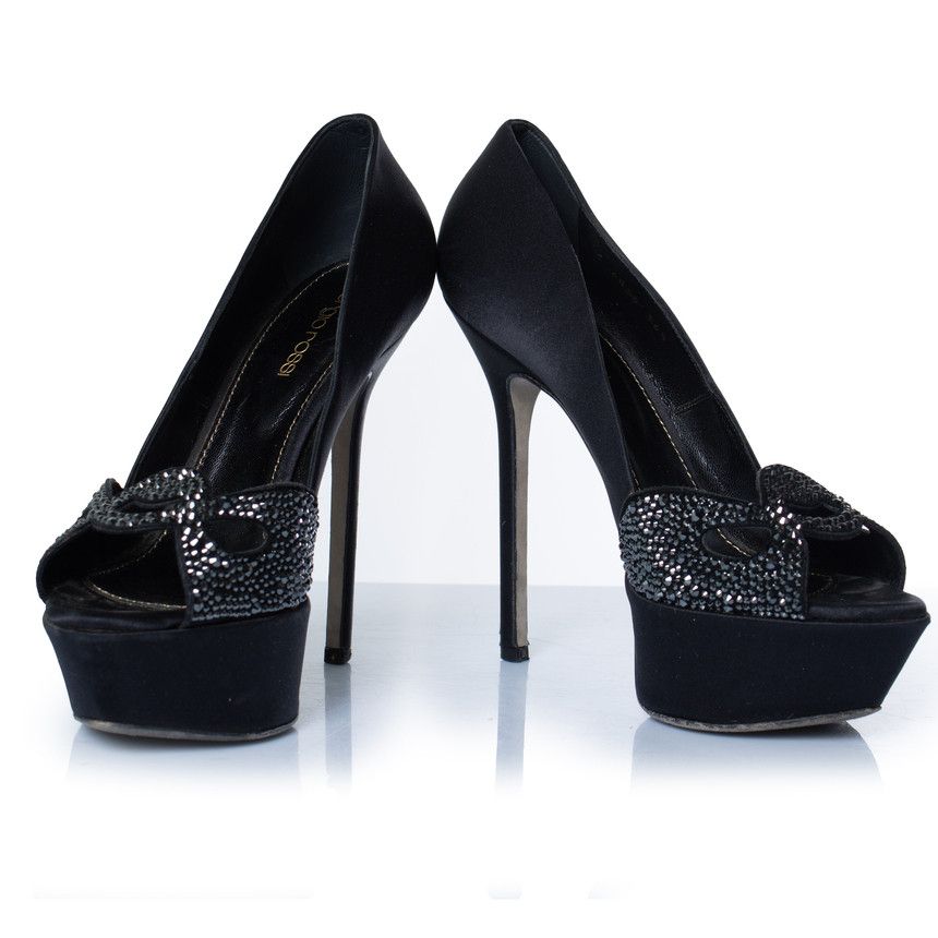 Sergio Rossi Sergio Rossi, black satin pumps with strass Size US 6.5 / IT 36.5 - 6 Thumbnail