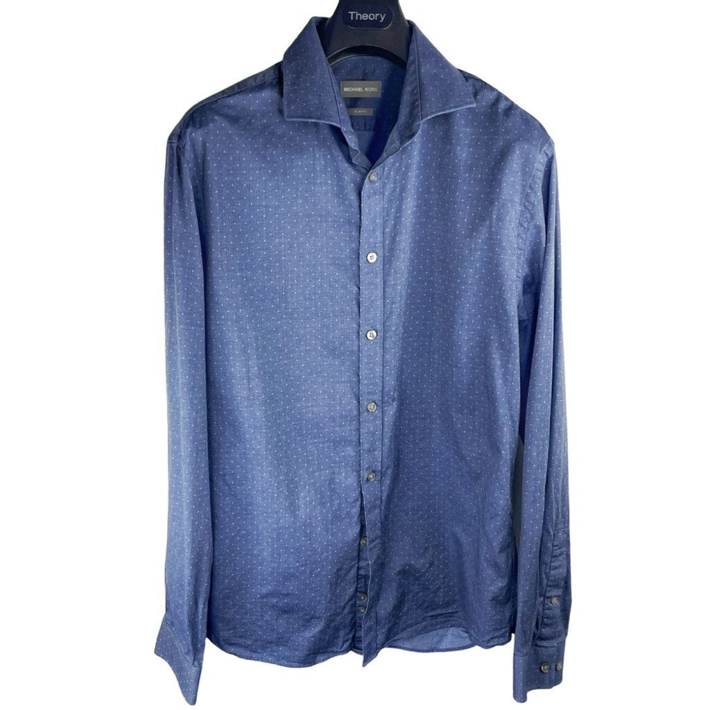 Michael Kors MICHAEL KORS Men’s Blue Cosmic Spots Dress Shirt Slim Fit XL Size US L / EU 52-54 / 3 - 1 Thumbnail