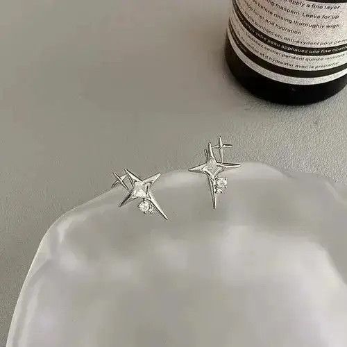 Jewelry Crystal Star Stone Earrings Gothic Punk Chrome Jewelry Spike Size ONE SIZE - 2 Thumbnail