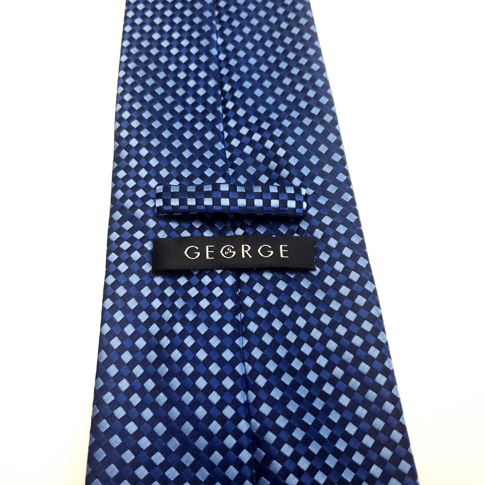 George George Blue White Polyester Tie Woven Check Size ONE SIZE - 4 Thumbnail