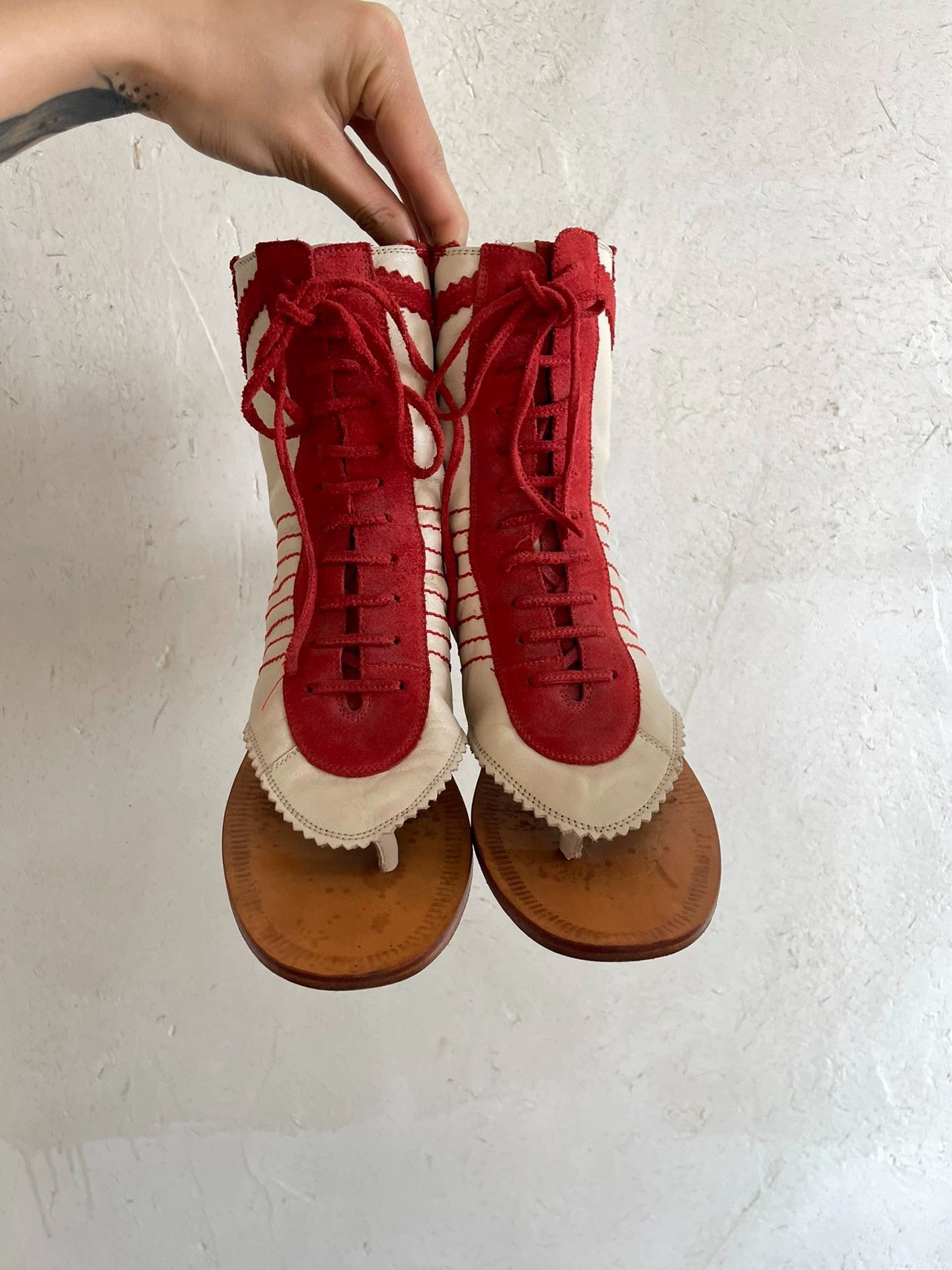 Jean Paul Gaultier JPG 90s Earth Logo Leather Strap High-top Roman Sandal Size US 7.5 / IT 37.5 - 3 Thumbnail