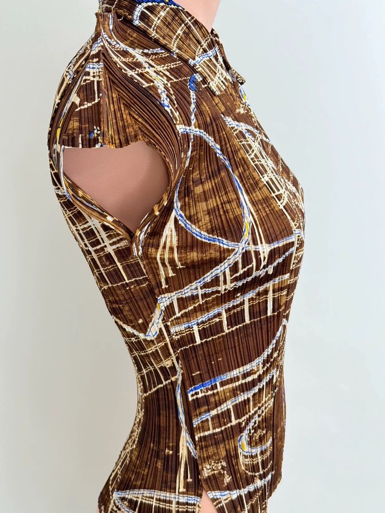 Issey Miyake Issey Miyake size:3 Brown roller coaster short-sleeved shi Size M / US 6-8 / IT 42-44 - 3 Thumbnail