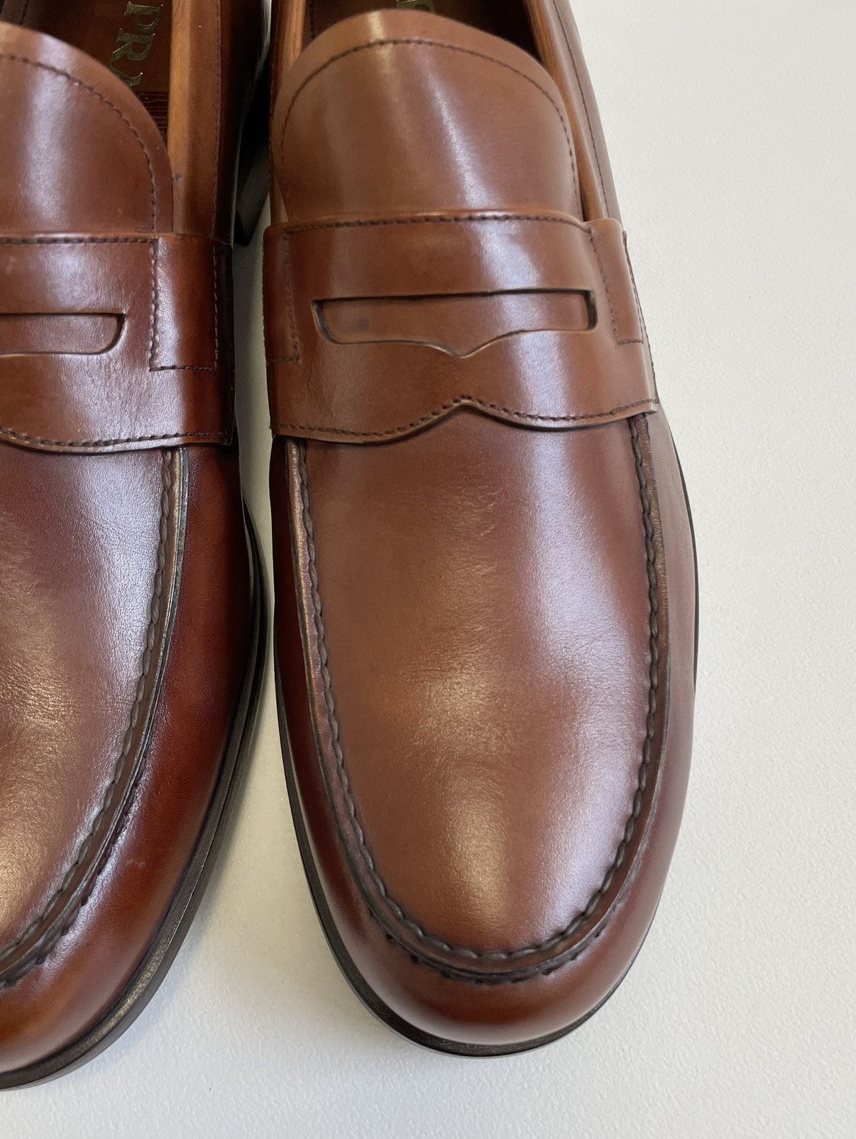Prada Mid 2000s Brown Burnished Leather Loafers Size US 11.5 / EU 44-45 - 13 Thumbnail