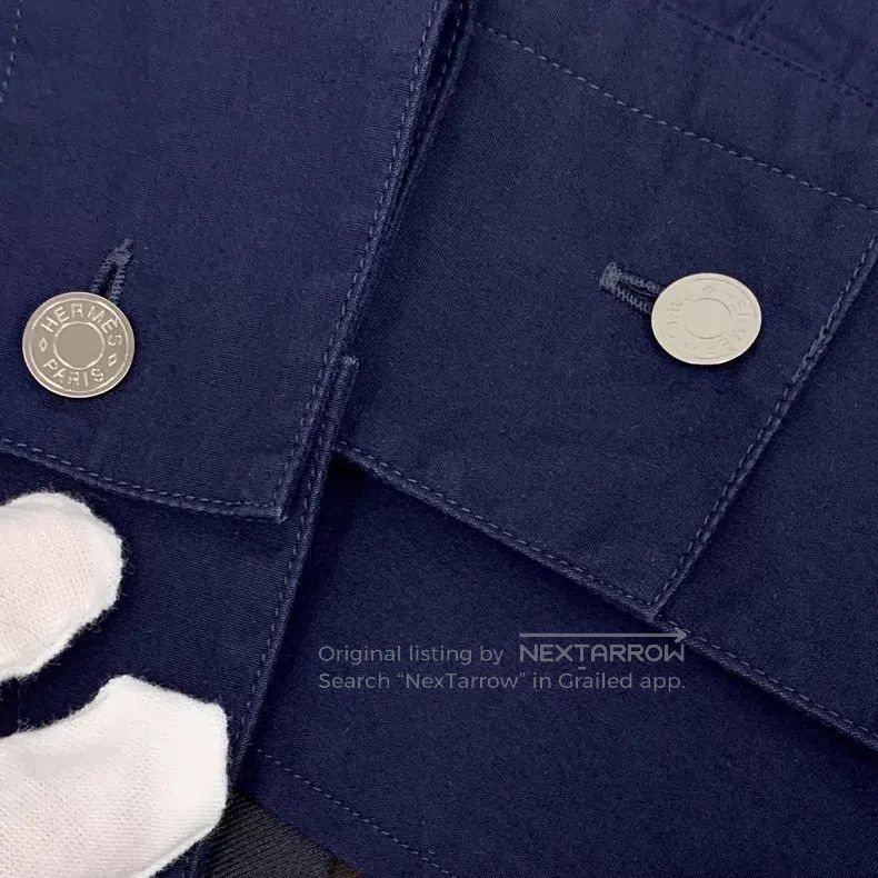 Hermes Hermes Dark blue logo patch cotton collar long sleeve butt Size US XXS / EU 40 - 7 Thumbnail