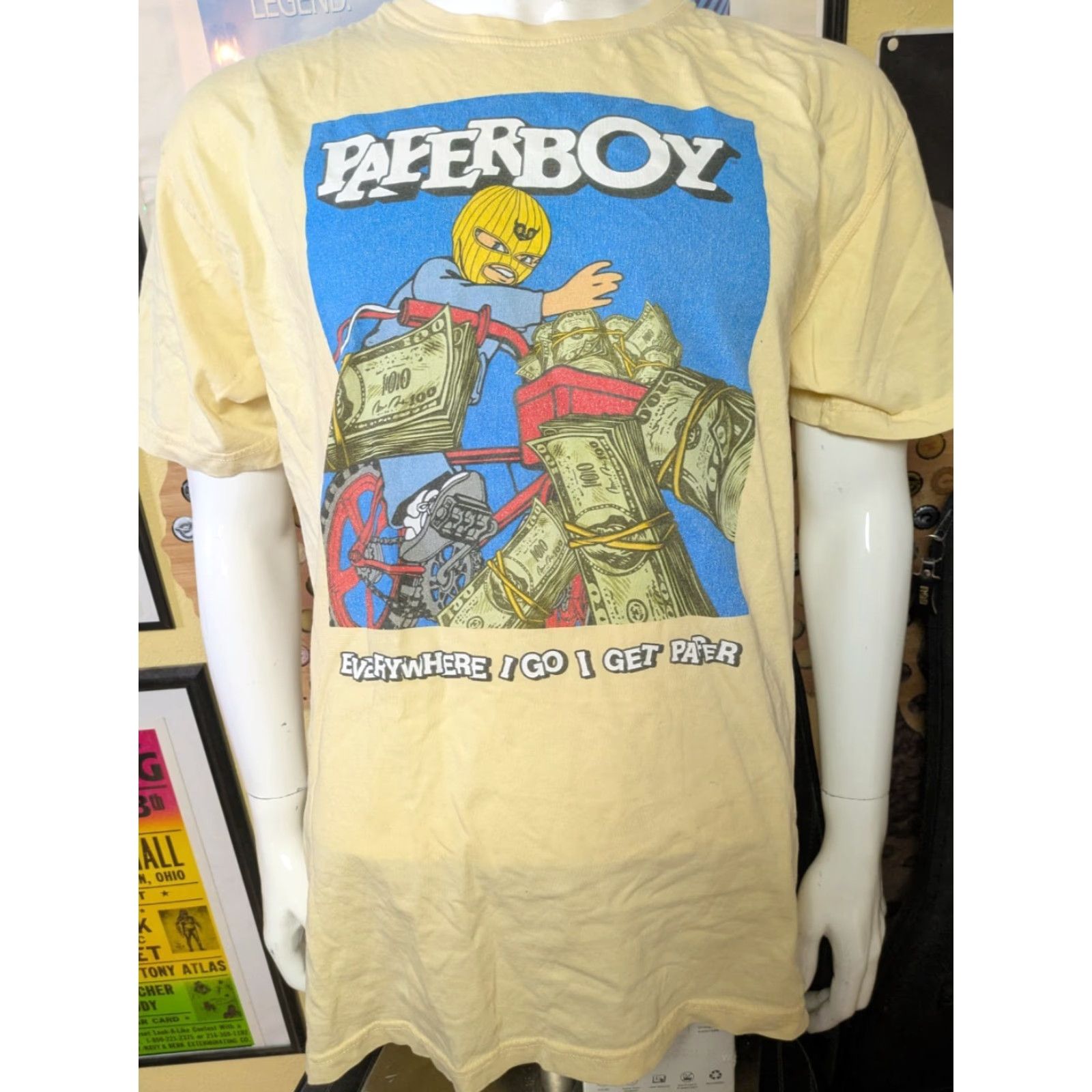 Vintage 27Club Paperboy T-Shirt XL Men Shirt Short Sleeve Crew Neck Cotton Graphic Tee Yellow 27 Club Retro Music Size US XL / EU 56 / 4 - 2 Thumbnail