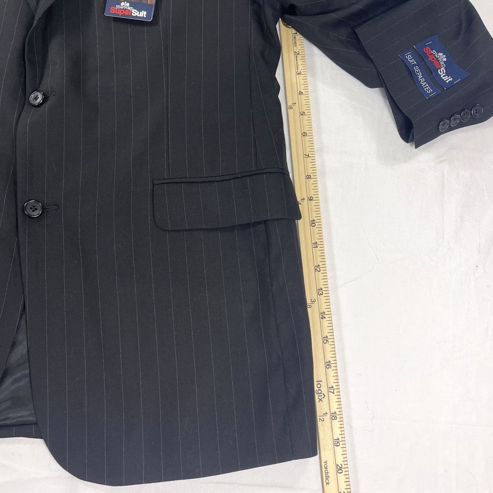 Stafford Stafford Blazer Sport Coat Jacket Black Striped Two-Button 42L Wool Polyester Spandex Notch Lapel Double-Vented Regular Chest 42 Mens NWT Size 42R - 5 Thumbnail